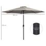 Voir la diapositive 3 : OUTSUNNY Parasol inclinable octogonal Ø 3 x 2,45 m ouverture fermeture par manivelle métal polyester haute densité gris clair