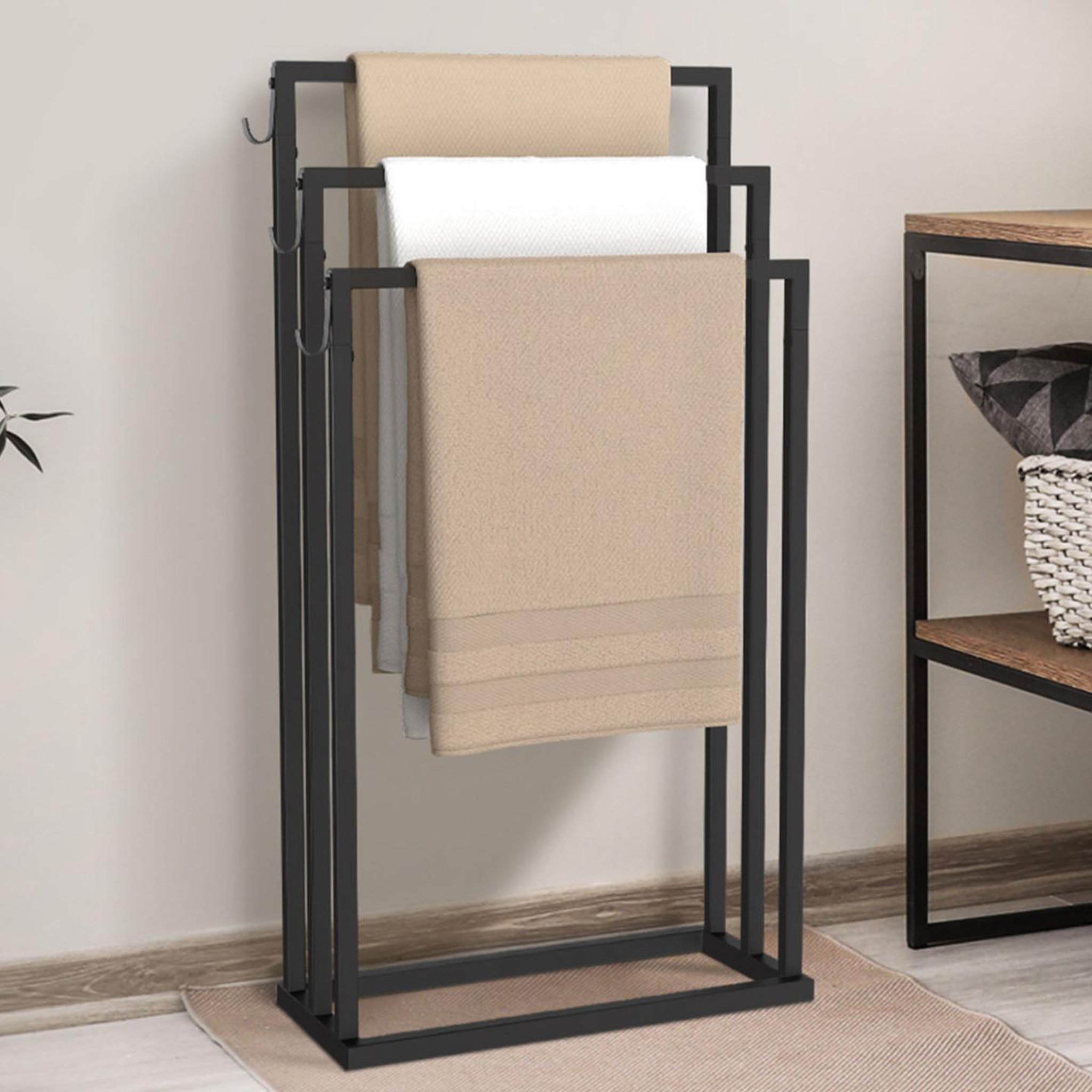 Voir la diapositive 2 : ID MARKET Porte-serviettes sur pied 3 niveaux dallas métal noir design industriel