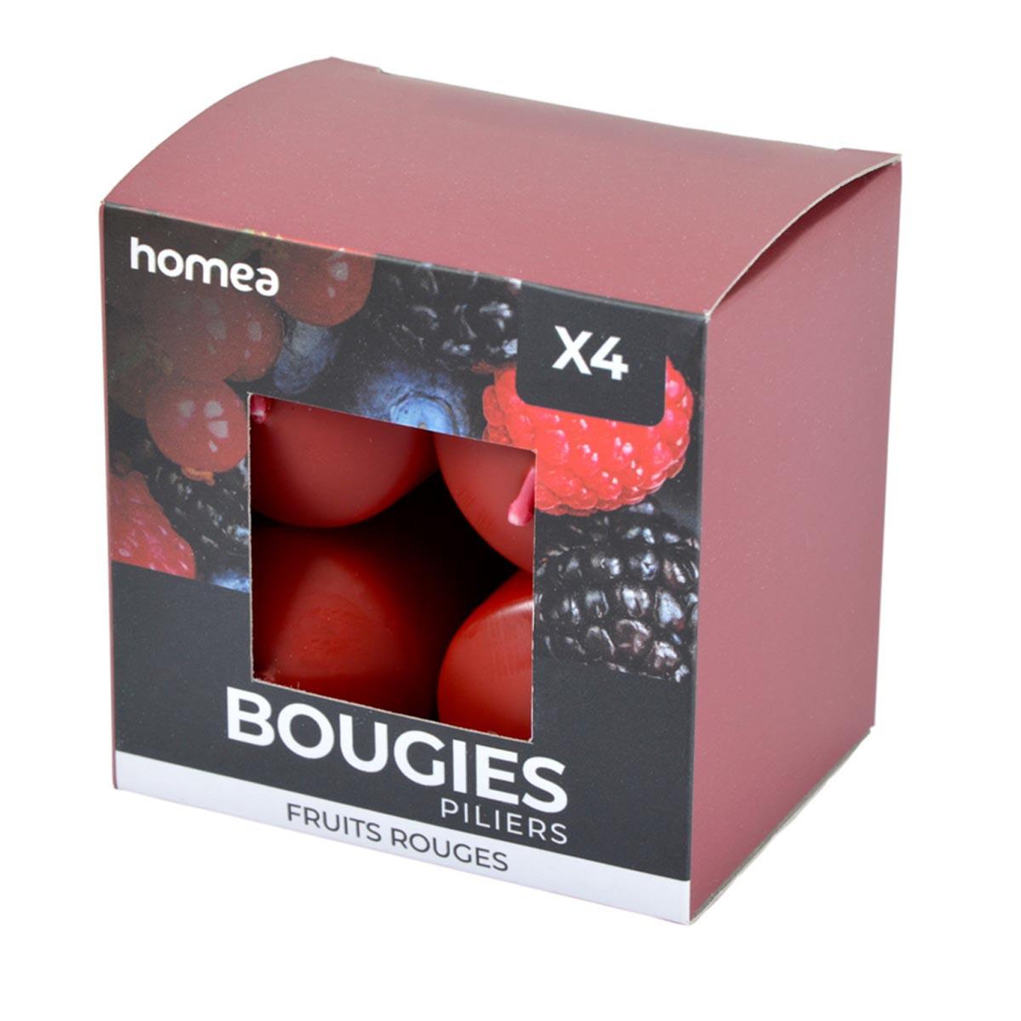 Voir la diapositive 3 : HOMEA Lot de 4 bougies pilier  essentiel ii  6cm fruits rouges