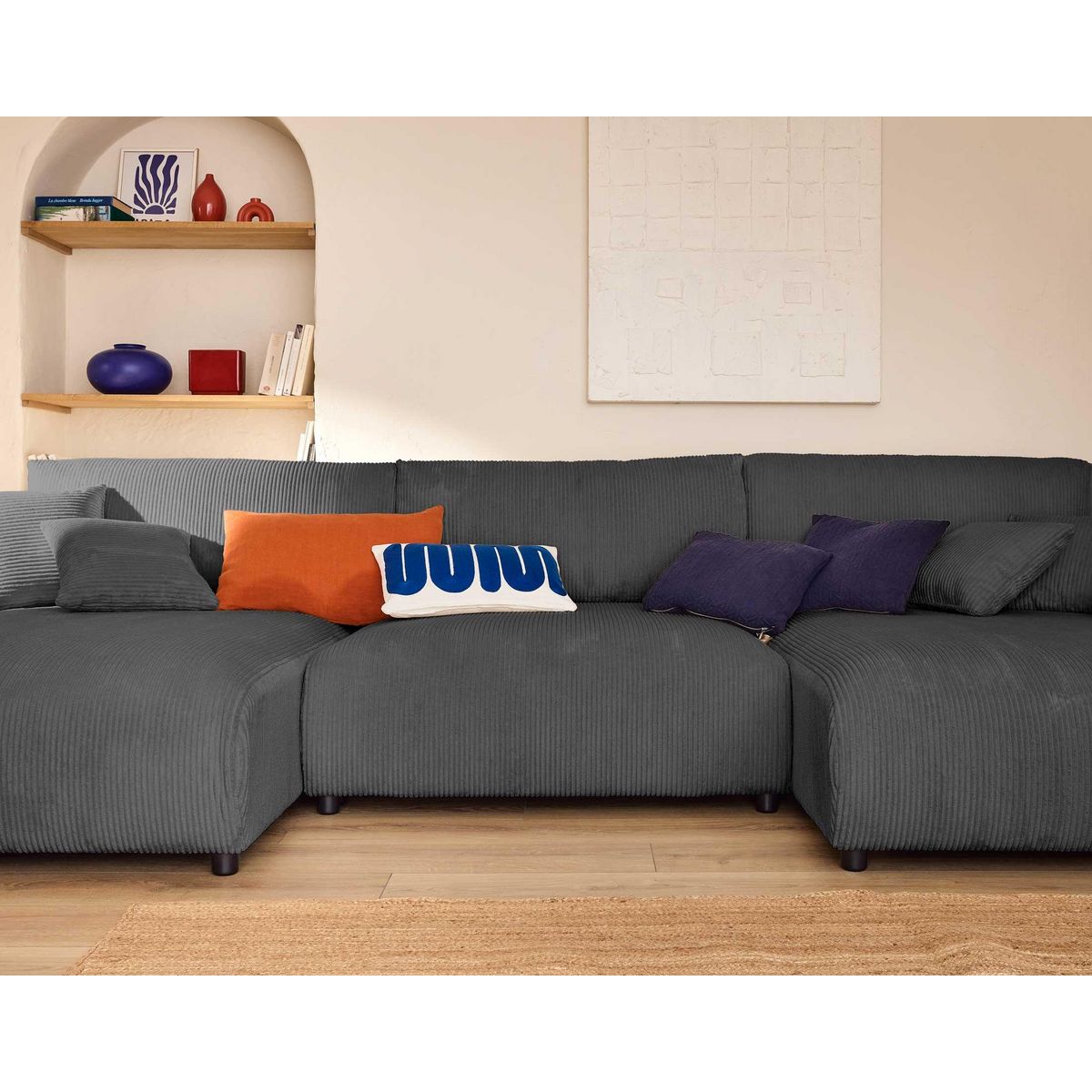 LISA DESIGN Pivoine - canapé panoramique en u - 7 places - convertible avec coffre - en velours côtelé