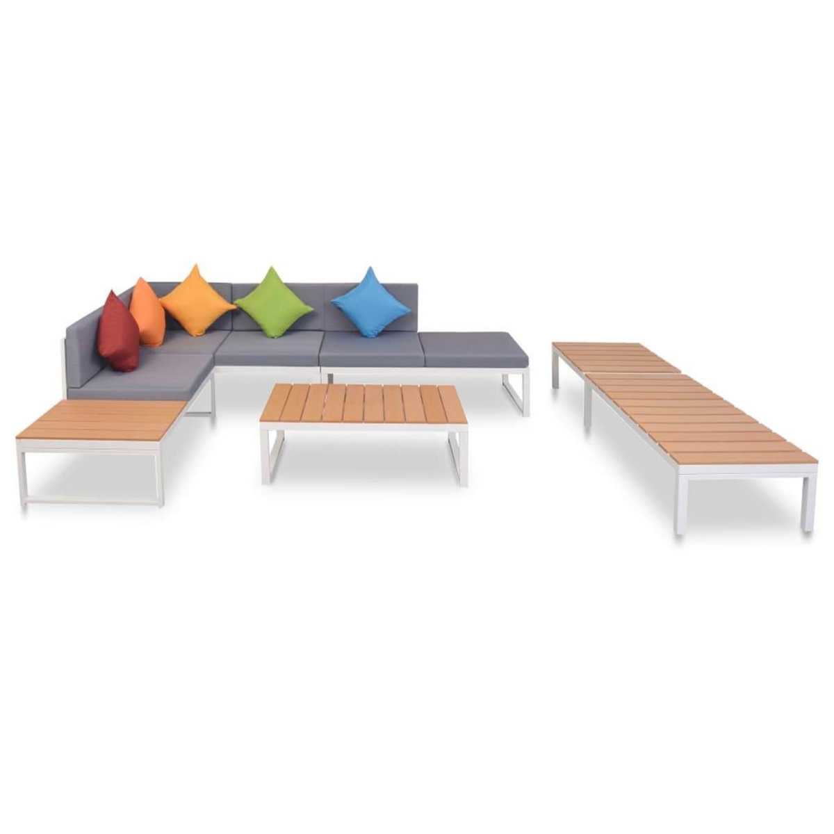 VIDAXL Salon de jardin 5 pcs avec coussins Aluminium et WPC