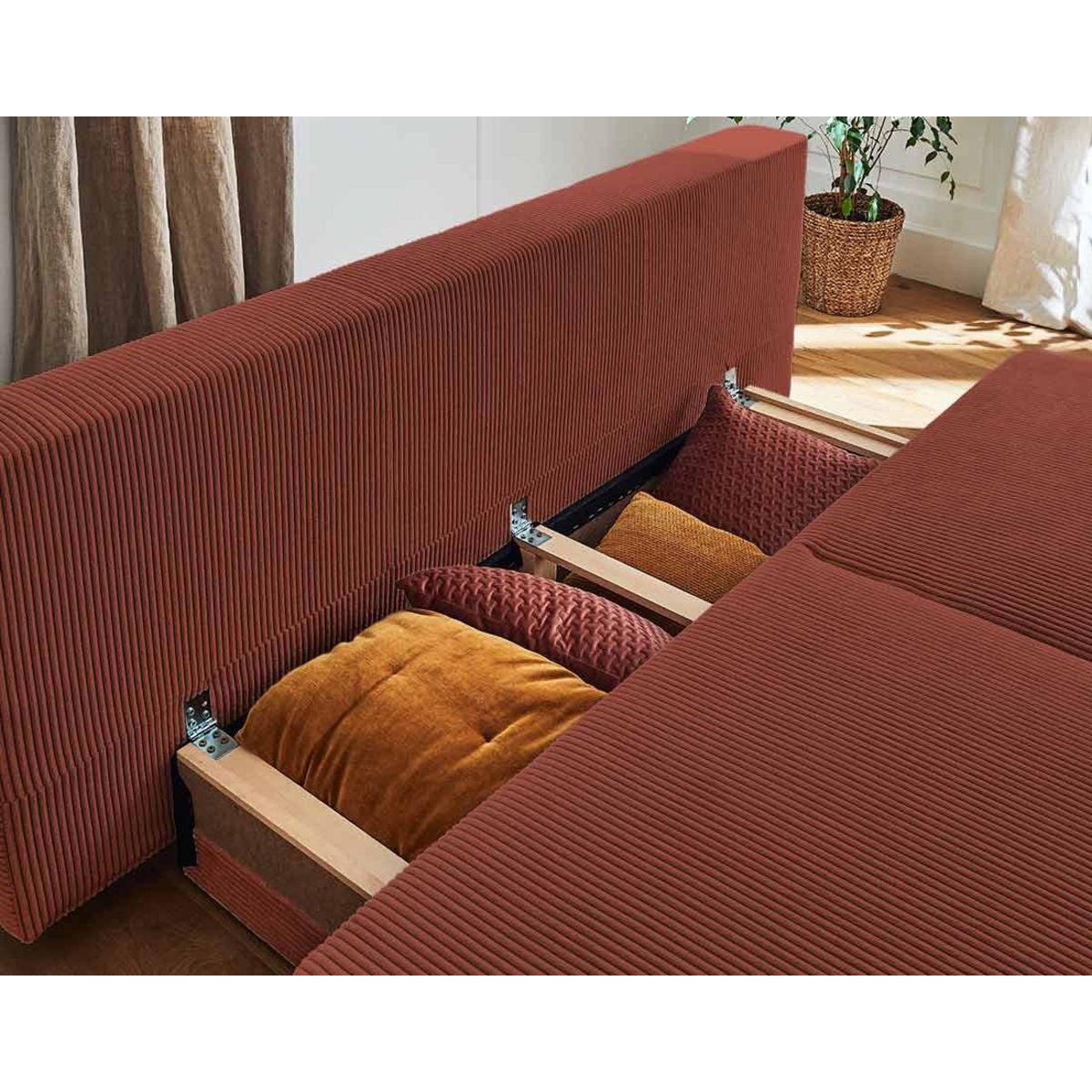 BEST MOBILIER Cristal - canapé 3 places - convertible avec coffre - en velours côtelé