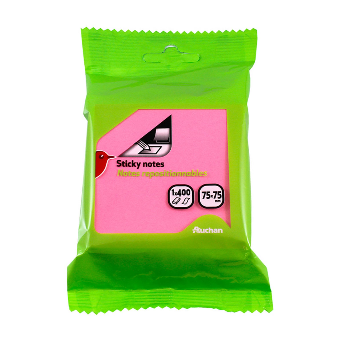 AUCHAN Cubes 400 feuilles 75x75mm - couleurs assortis