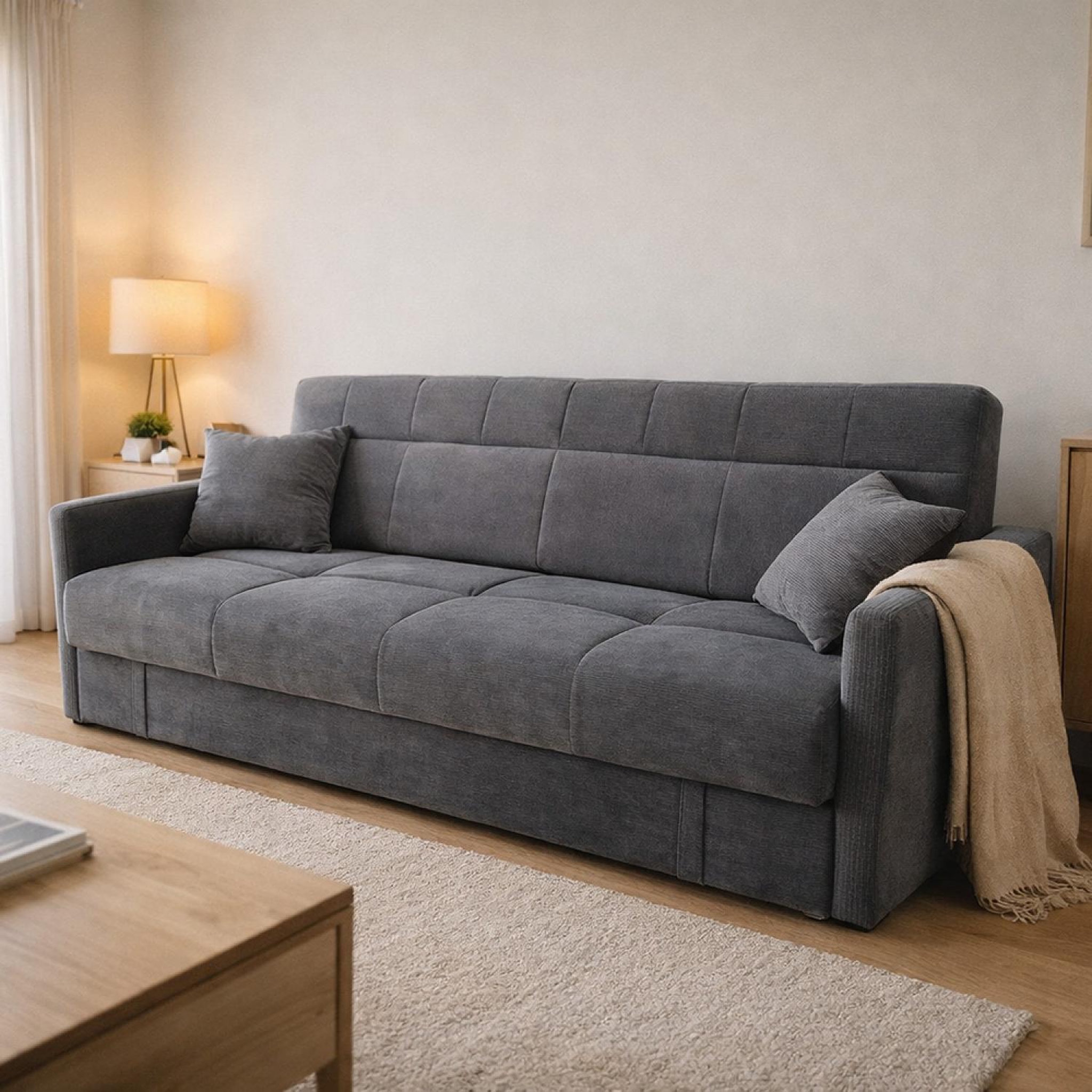 Voir la diapositive 5 : CONCEPT USINE Canapé convertible avec coffre en velours côtelé gris 3 places adare