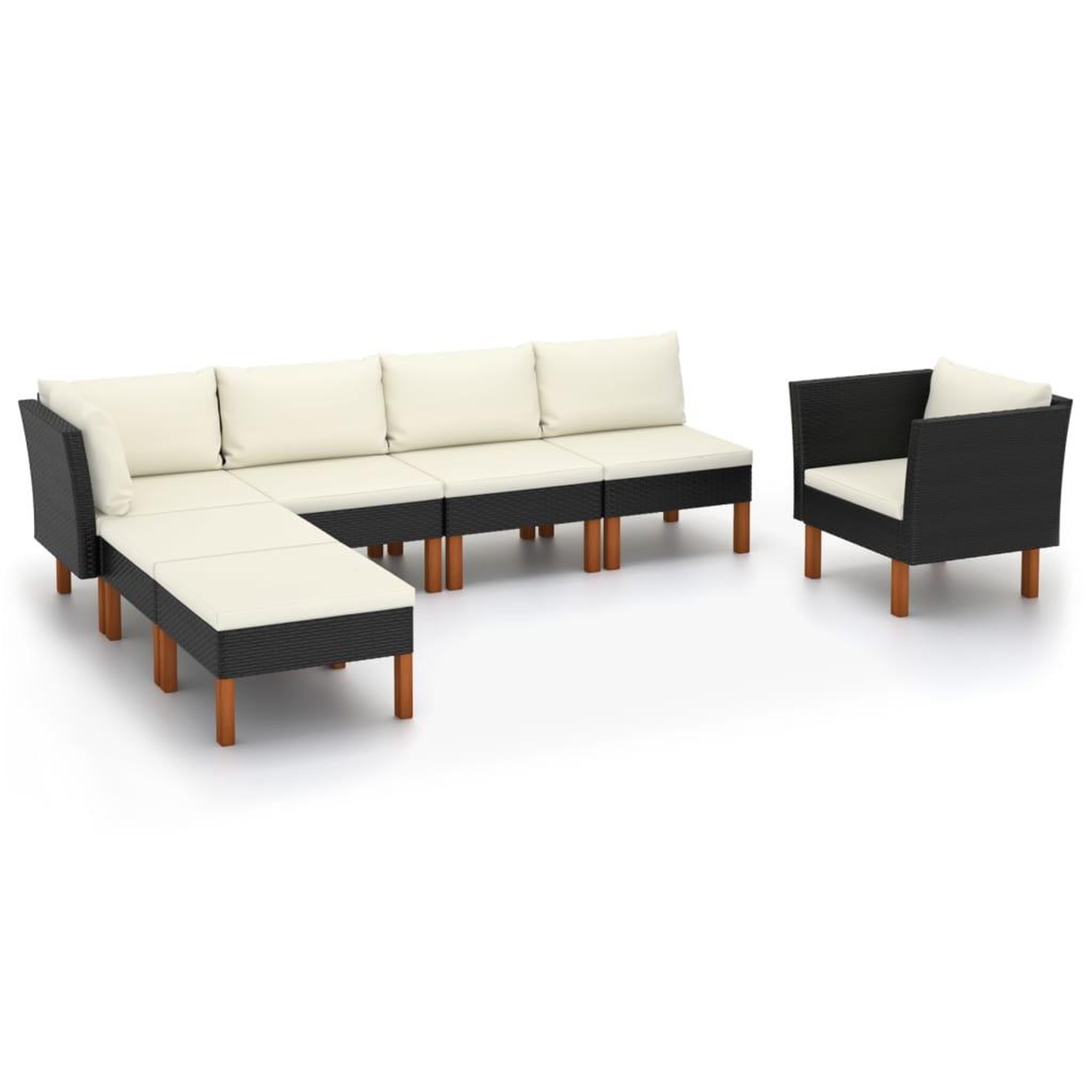 Voir la diapositive 1 : VIDAXL Salon de jardin 7 pcs Resine tressee et bois d'eucalyptus Noir