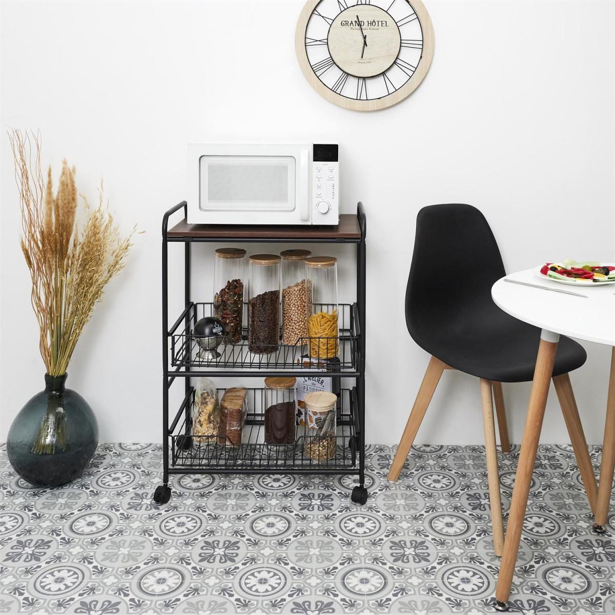 Voir la diapositive 5 : The Home Deco Factory Desserte 2 étagères & 2 tiroirs  métal  86cm noir