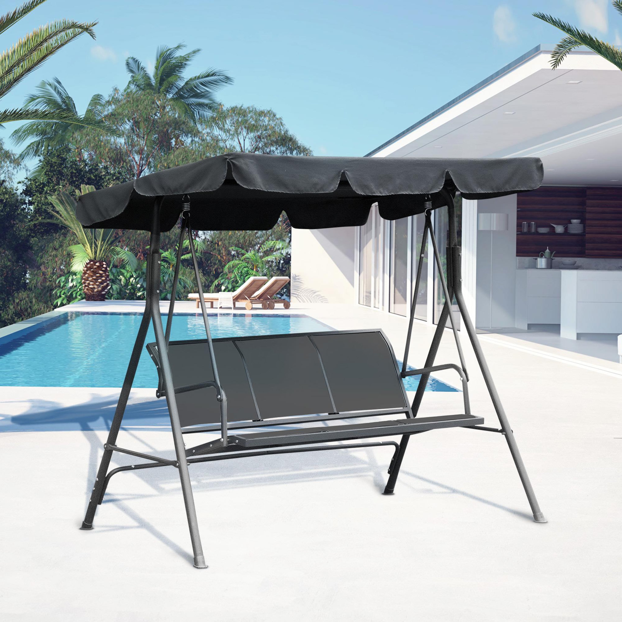 Voir la diapositive 2 : OUTSUNNY Balancelle de jardin 3 places grand confort toit imperméabilisé inclinaison réglable assise et dossier ergonomique acier textilène gris