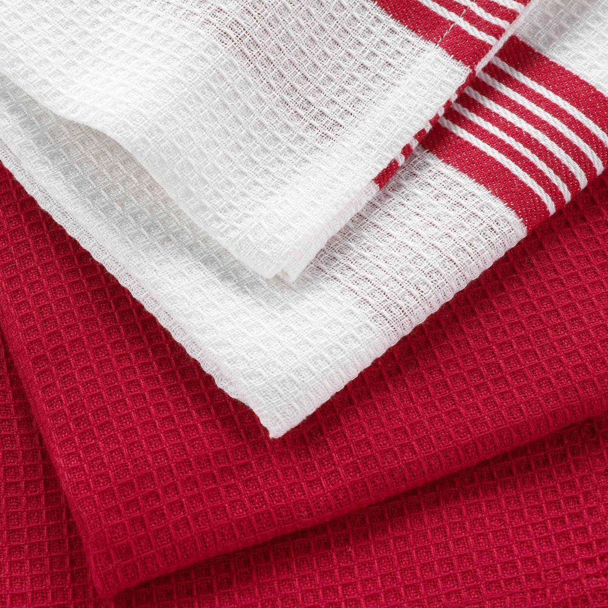 Douceur d'Intérieur Lot de 2 torchons de cuisine en nid d'abeille - Rouge