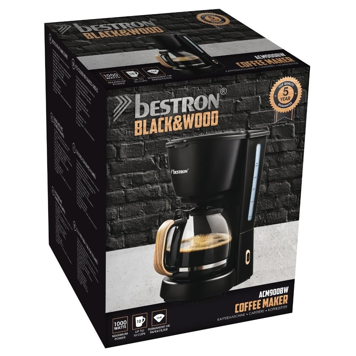 Bestron Cafetière filtre 10 tasses 1000w noir/bois - ACM900BW