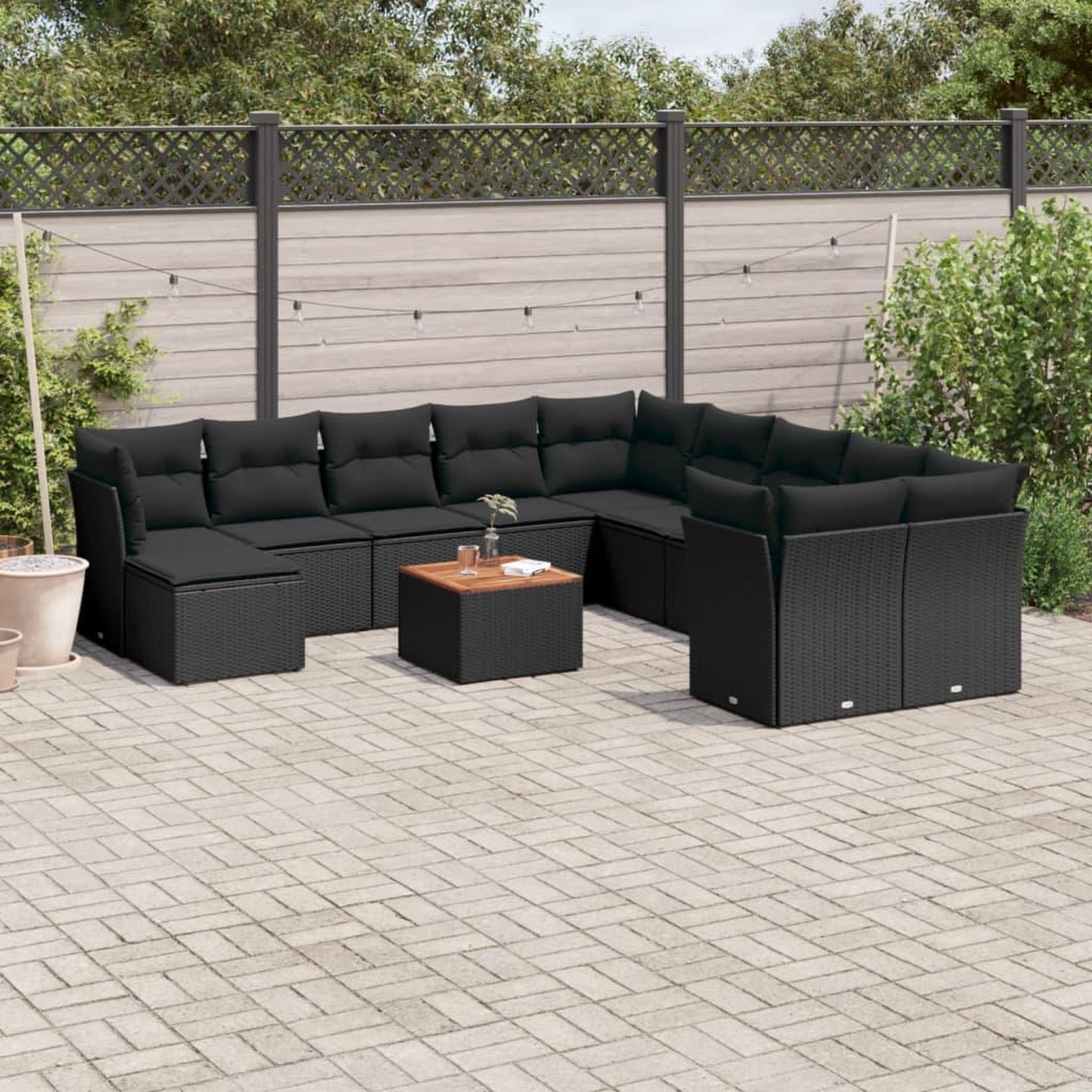 VIDAXL Salon de jardin 12 pcs avec coussins noir resine tressee