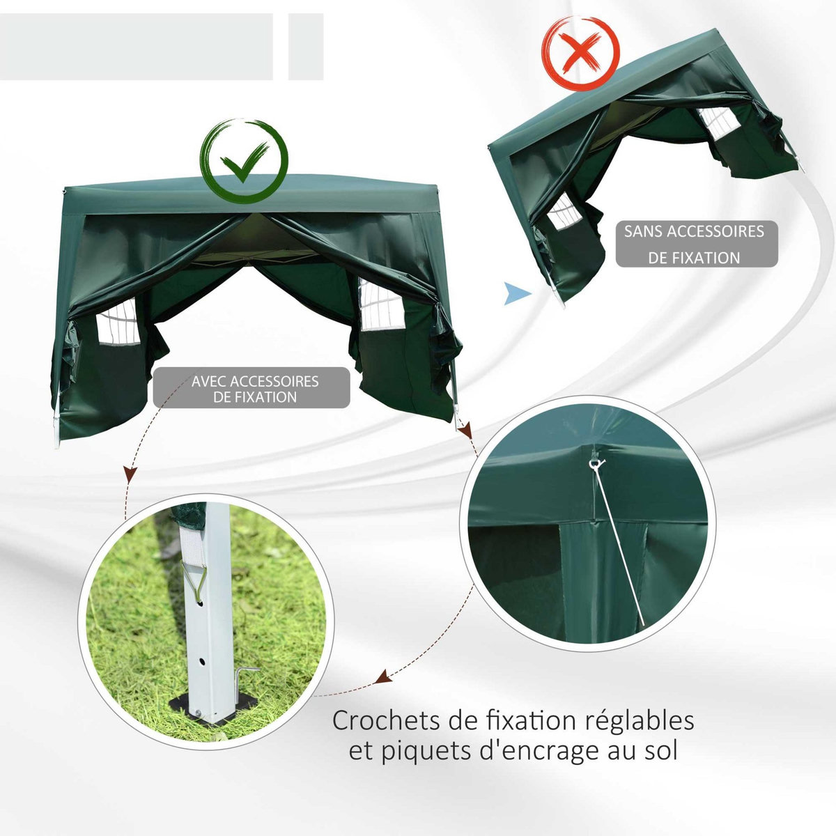 OUTSUNNY Tonnelle barnum tente de réception pliante 3 x 3 x 2,55 m avec fenêtres + sac de transport vert