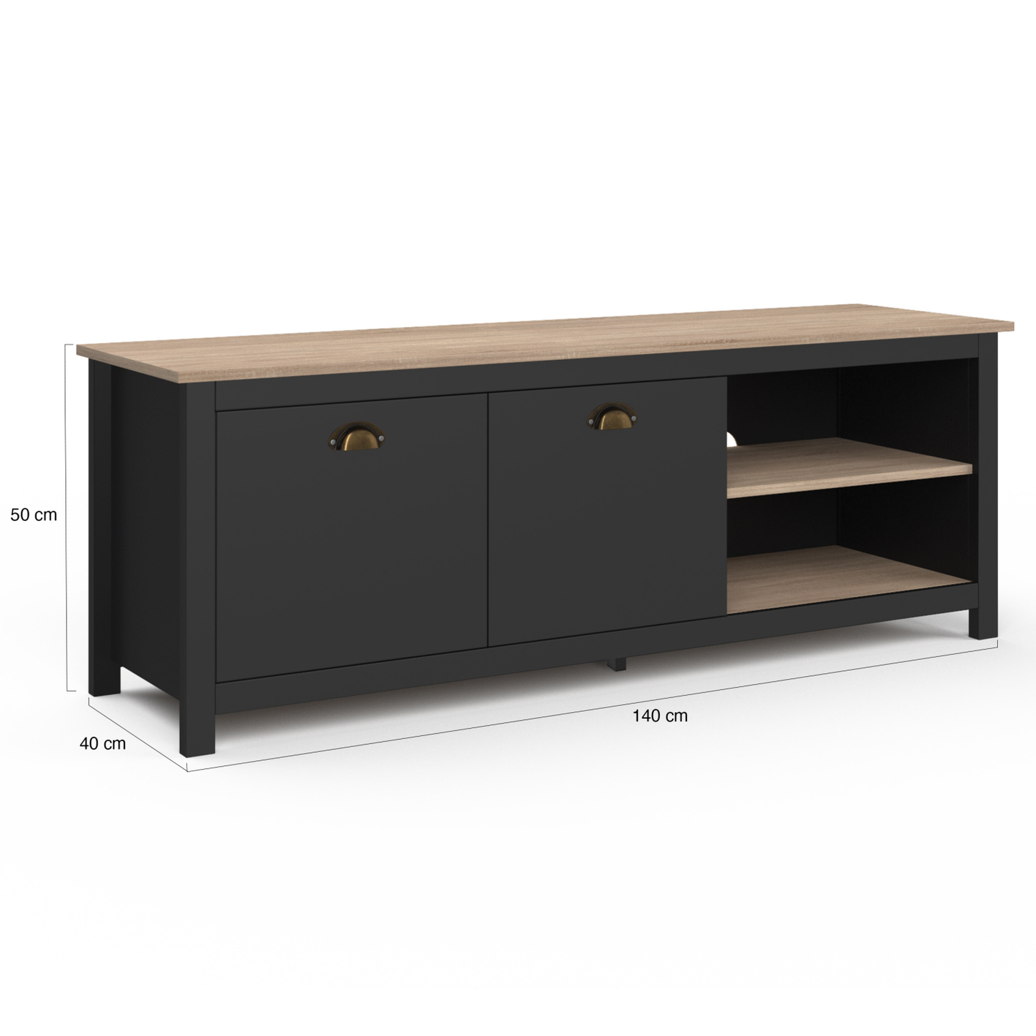 Voir la diapositive 5 : ID MARKET Meuble tv 140 cm campagne isis bois et noir