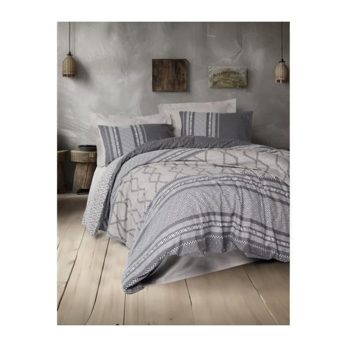 GENERIQUE Parure de lit - 129CTN64842 - 1 housse de couette 220 x 240 cm + 2 taies d'oreiller 60 x 60 cm - 100% coton ranforcé - Vison