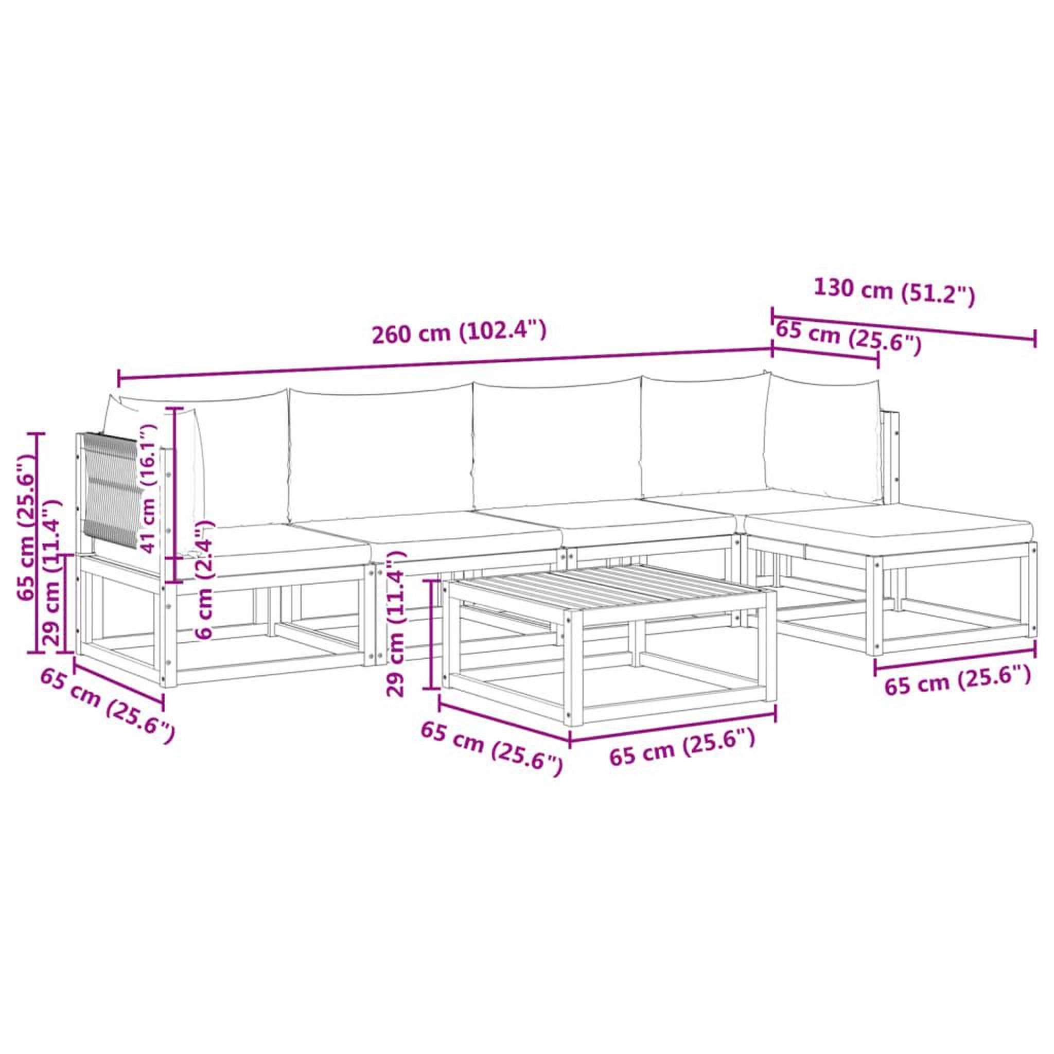 Voir la diapositive 6 : VIDAXL Salon de jardin avec coussins 6 pcs bois d'acacia solide