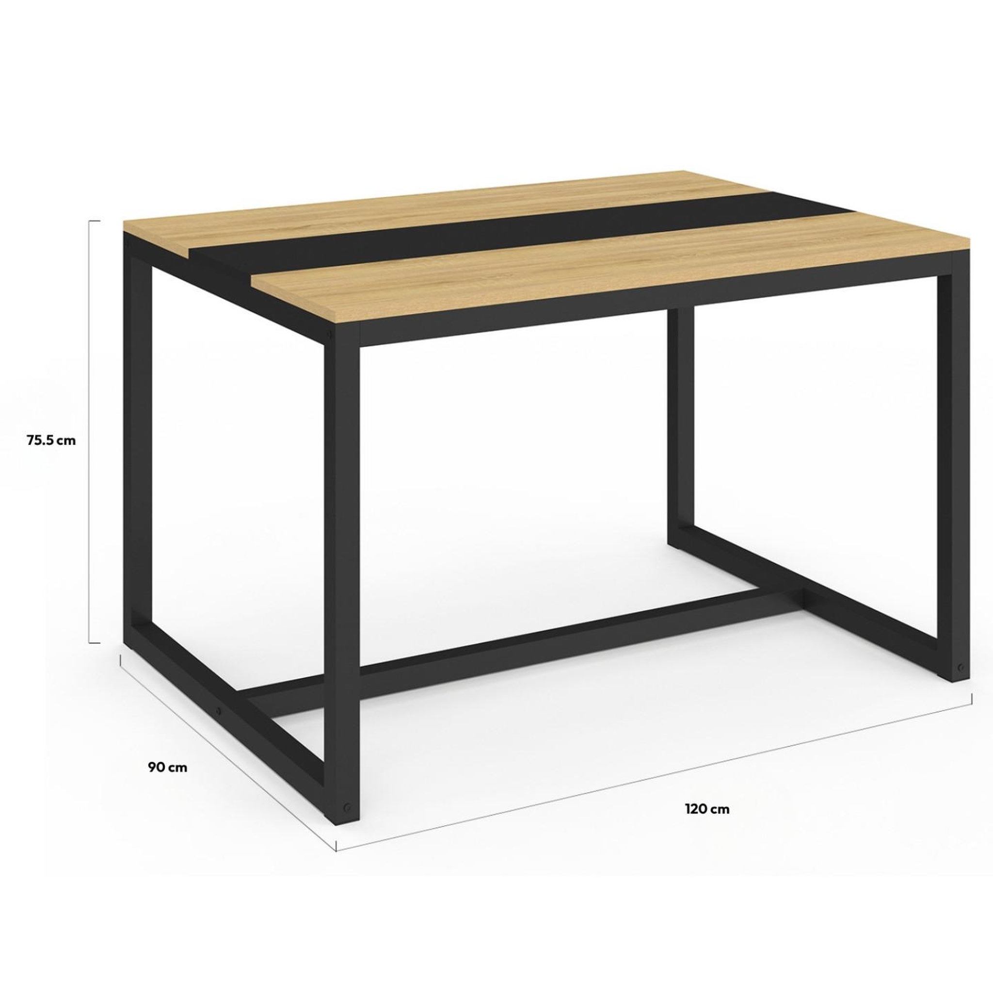 Voir la diapositive 4 : ID MARKET Table à manger rectangle dover 6 personnes bande centrale noire design industriel 120 cm