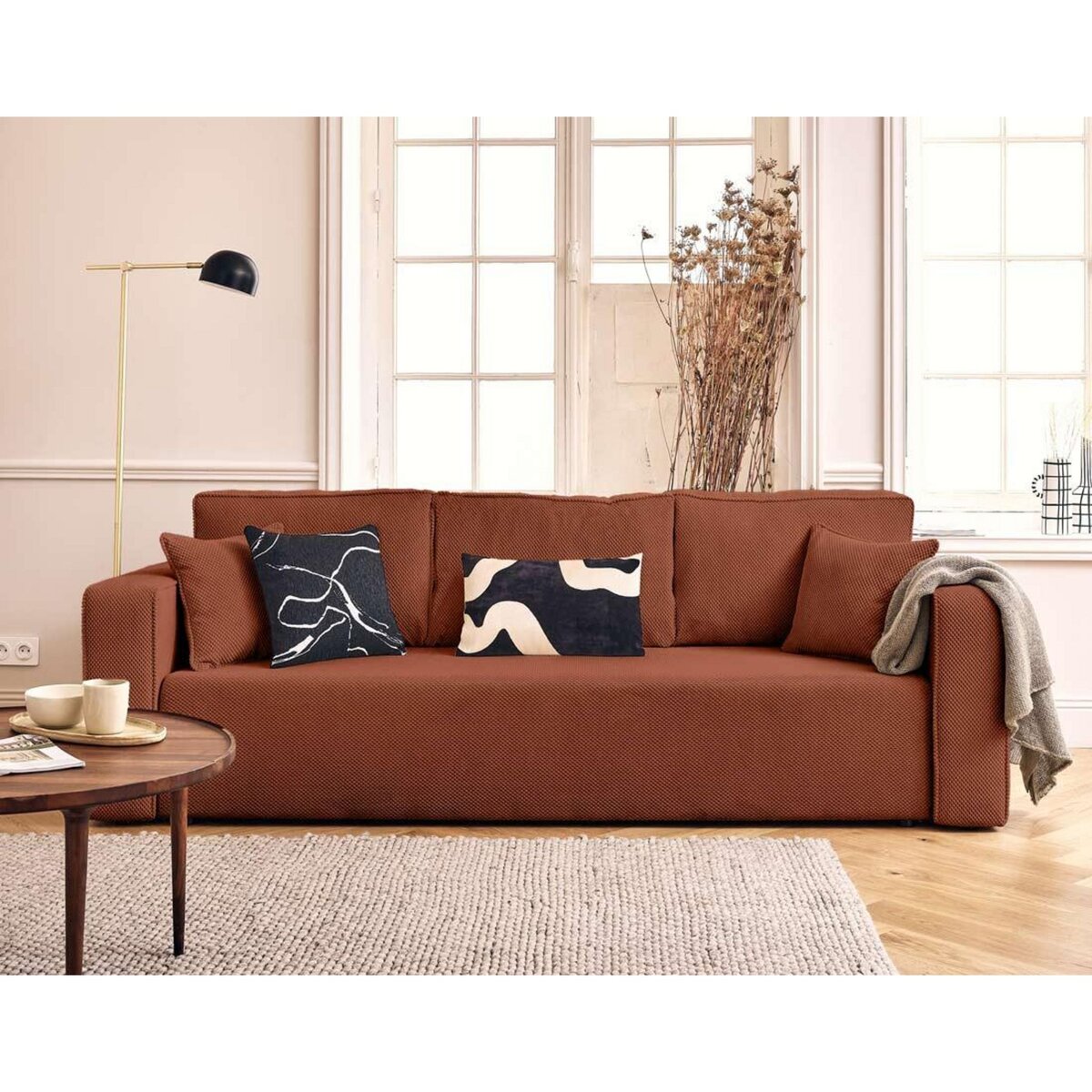 BEST MOBILIER Topaze - canapé droit 3 places convertible avec coffre en velours texturé