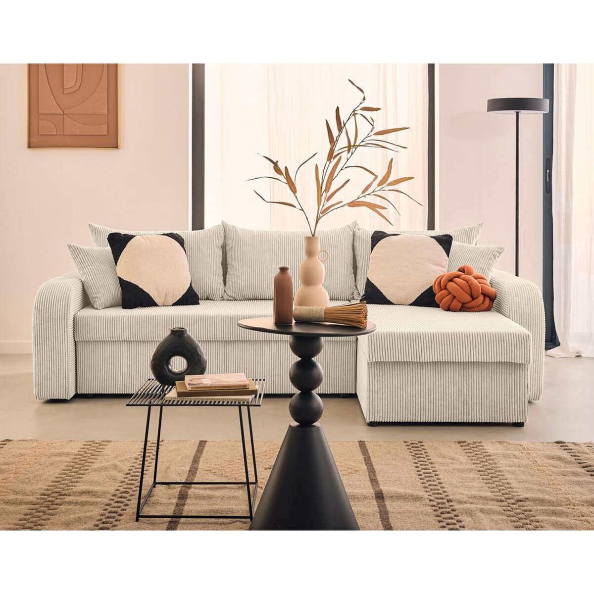 BEST MOBILIER Valos - canapé d'angle réversible - 4 places - convertible avec coffres - en velours côtelé