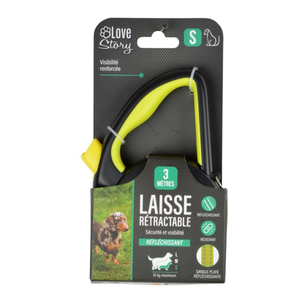 Paris Prix Laisse Rétractable Chien  Réfléchissant  16cm Jaune