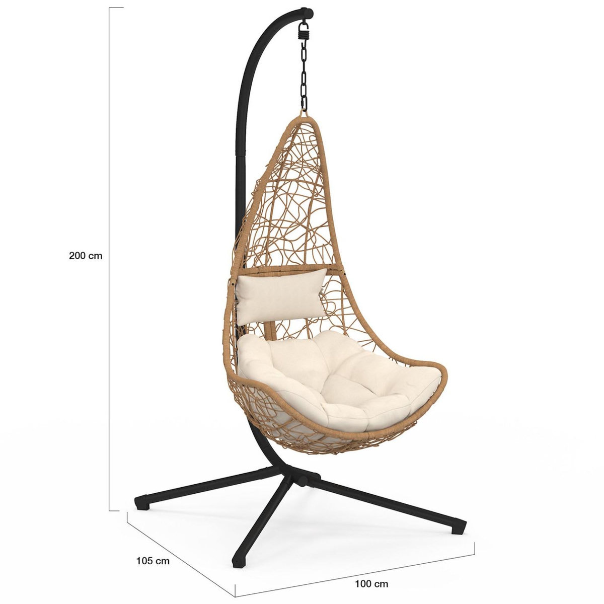 ID MARKET Fauteuil demi-lune suspendu ajouré effet rotin avec coussin écru