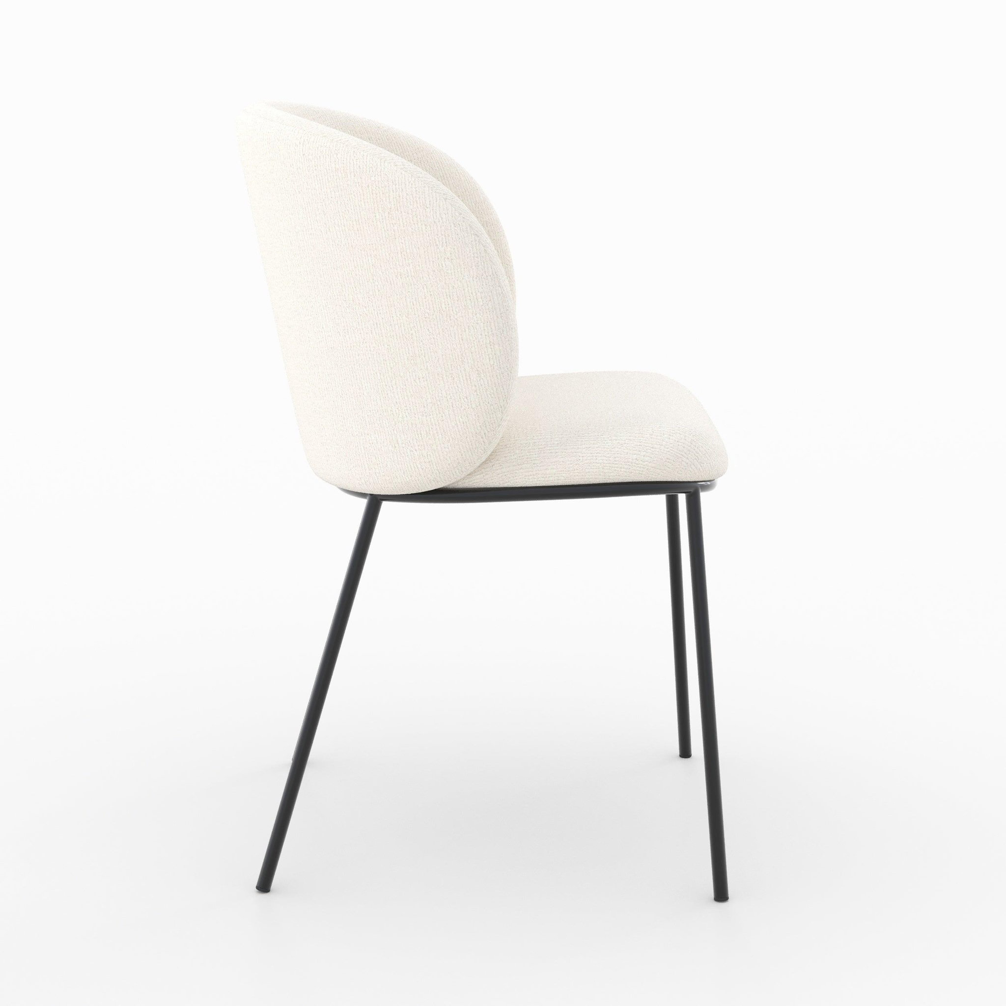 Voir la diapositive 6 : MAISON PAVANE Lot de 2 chaises en tissu doux blanc, pieds métal noir-bulle
