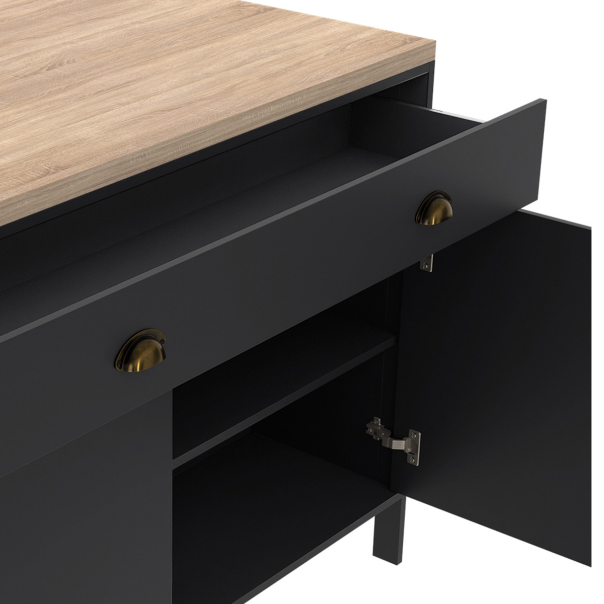 ID MARKET Ilot central 120 cm campagne ISIS plateau bois façon hêtre et noir