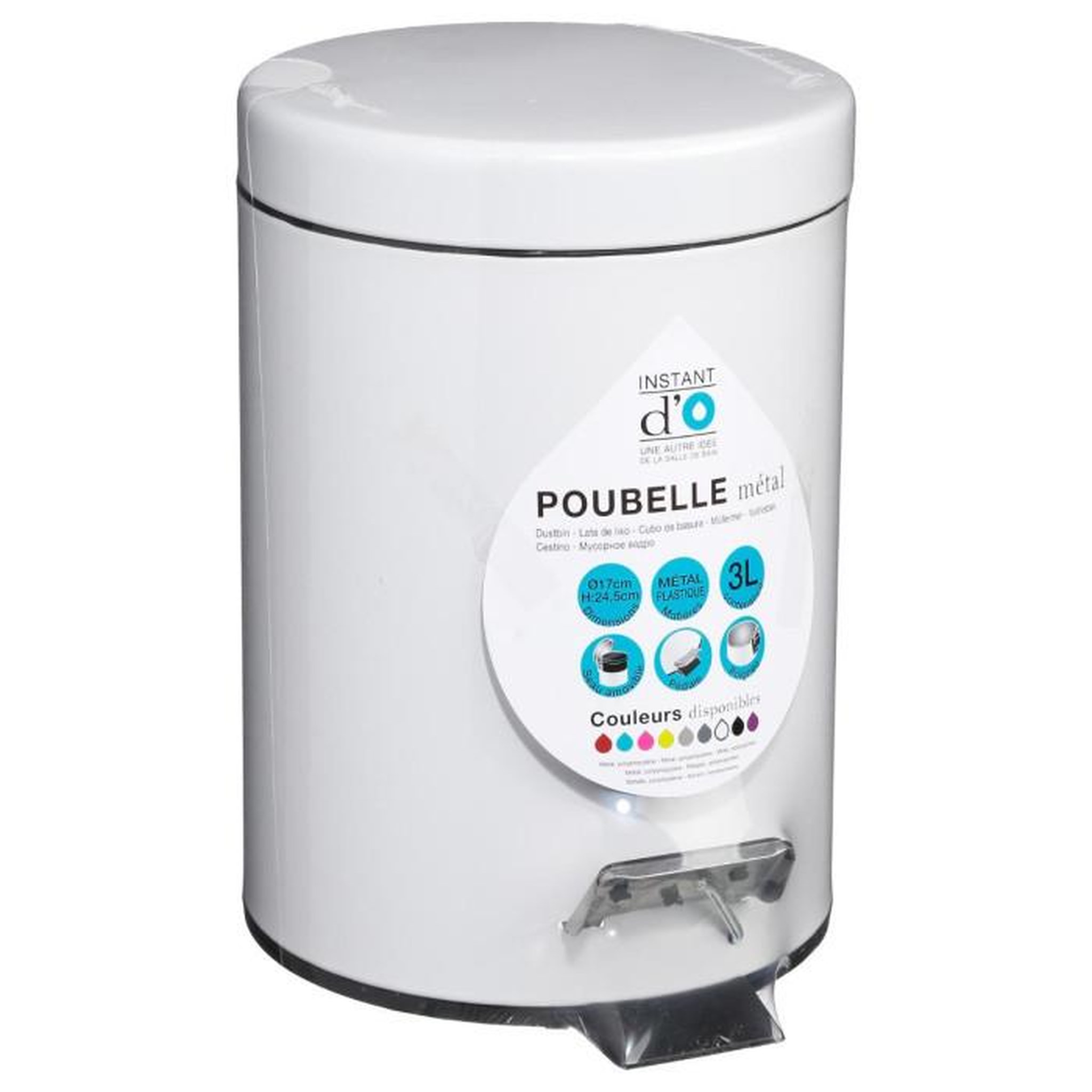 Voir la diapositive 4 : FIVE Poubelle de salle de bain  métal  3l blanc
