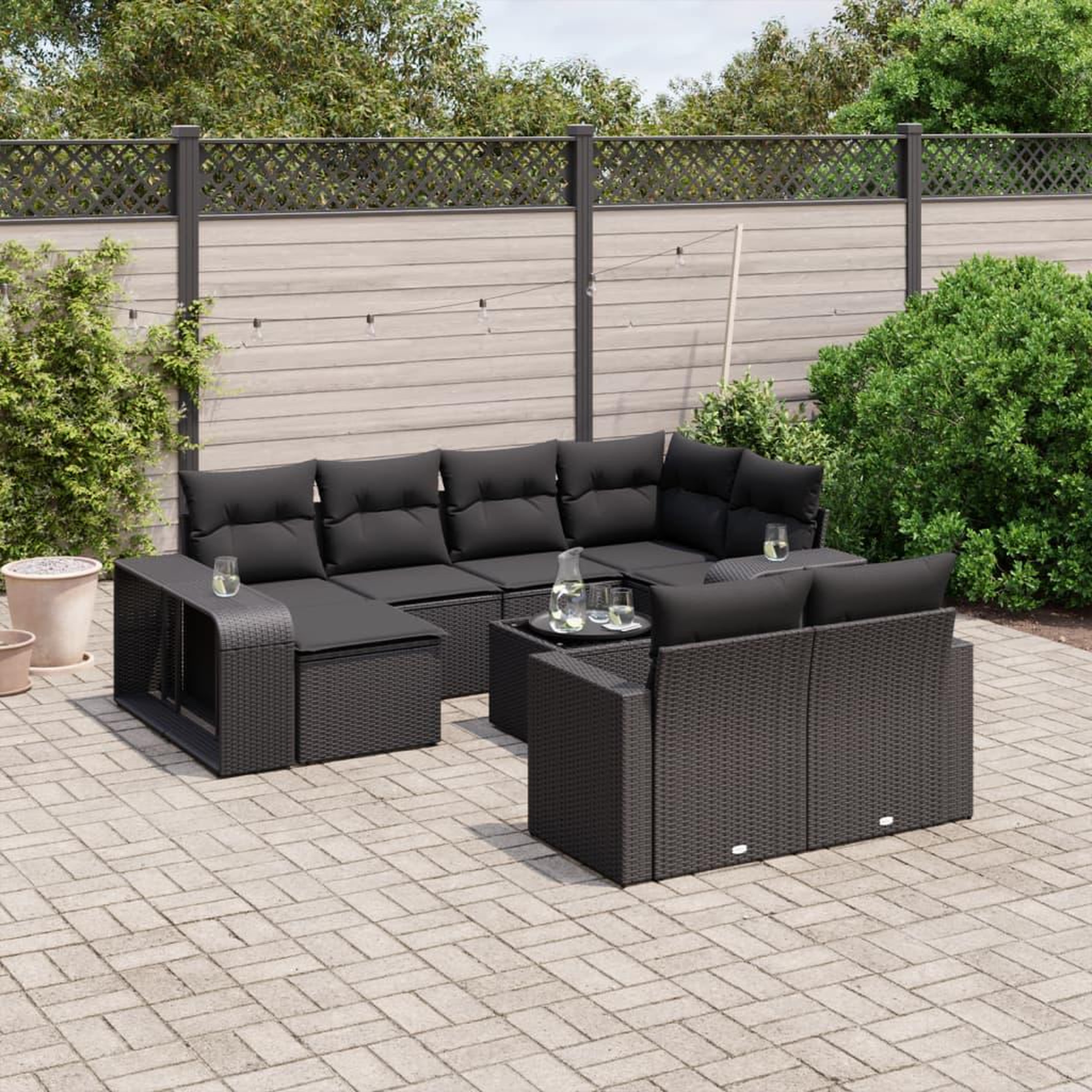 VIDAXL Salon de jardin 11 pcs avec coussins noir resine tressee