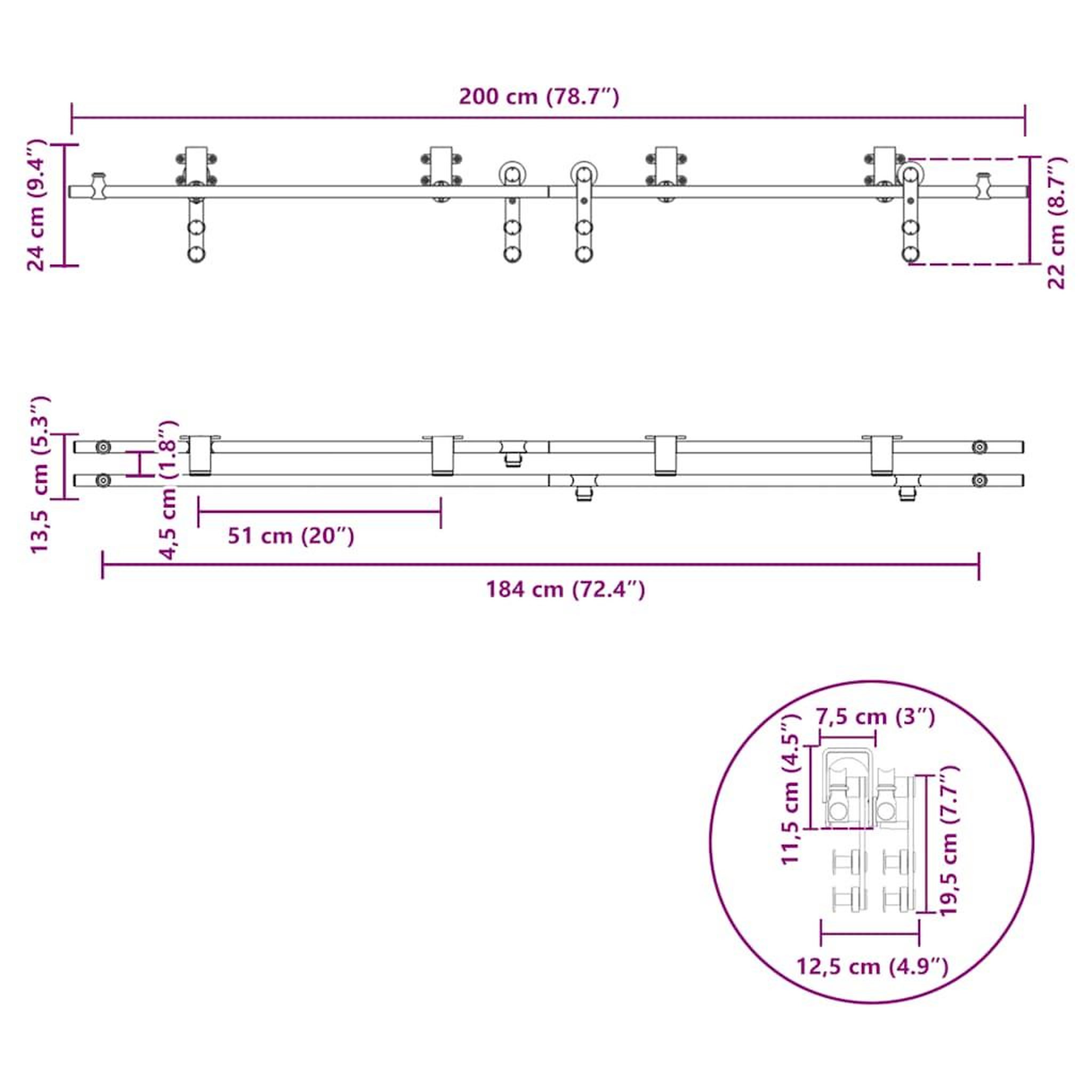 Voir la diapositive 6 : VIDAXL Kit fixation porte coulissante 200 cm Acier inoxydable Argente