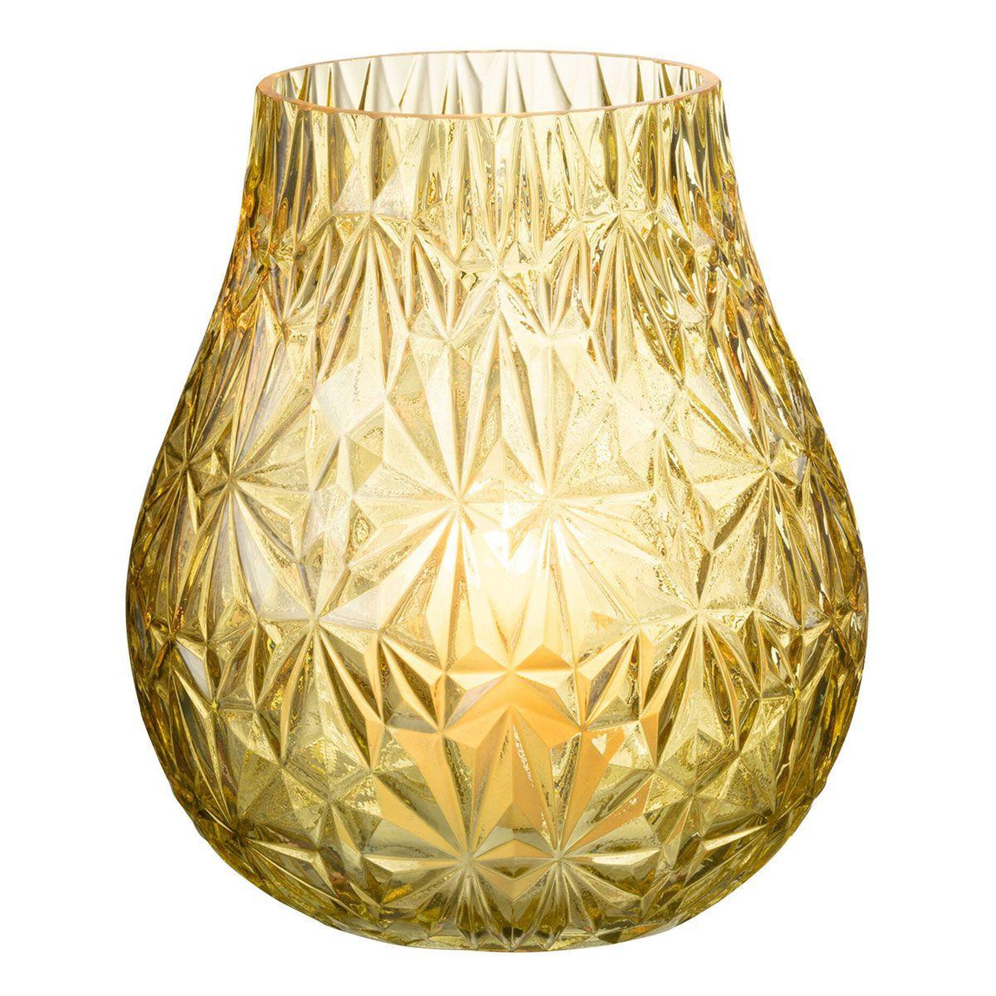 Voir la diapositive 2 : J-LINE Vase design en verre  diamant  22cm jaune