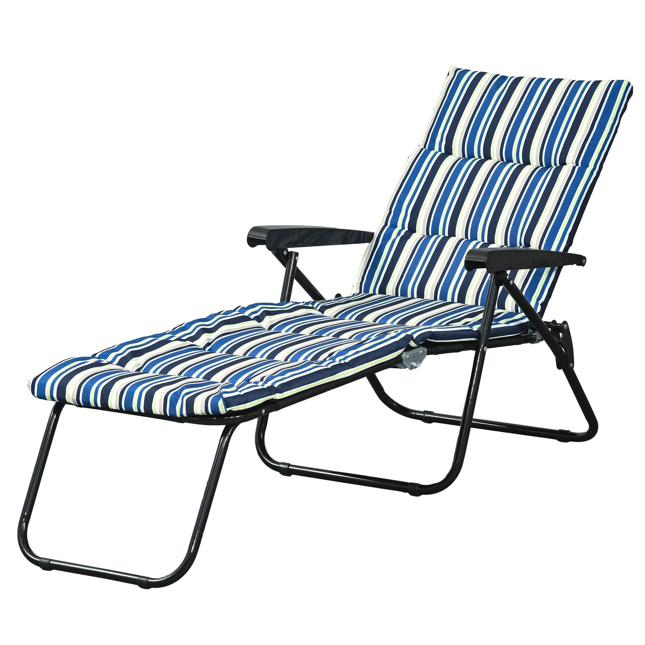 OUTSUNNY Bain de soleil pliable transat inclinable 6 positions grand confort avec matelas + accoudoirs acier polyester multicolore
