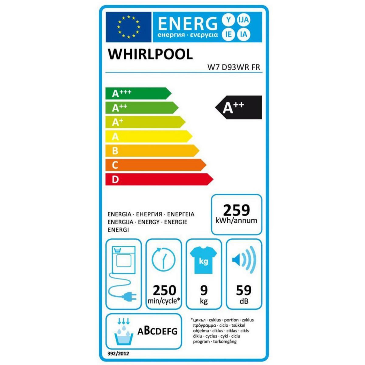 Whirlpool Sèche linge pompe à chaleur W7D93WRFR