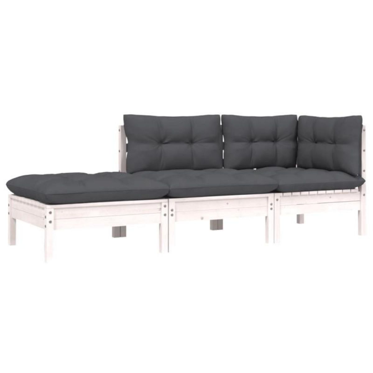 VIDAXL Salon de jardin 3 pcs avec coussins Blanc Bois de pin solide