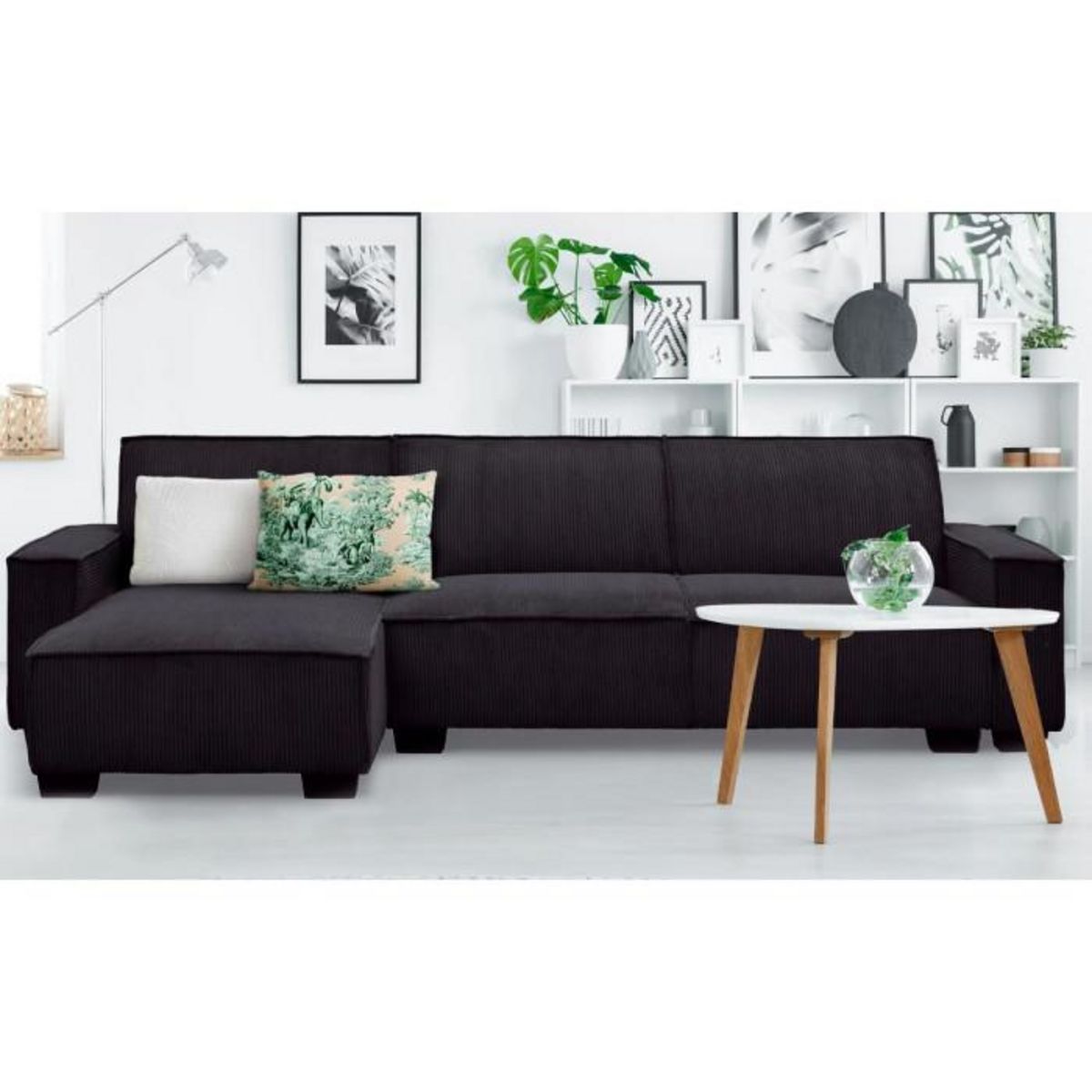 Paris Prix Canapé d'Angle Réversible Convertible  Hester  293cm Noir