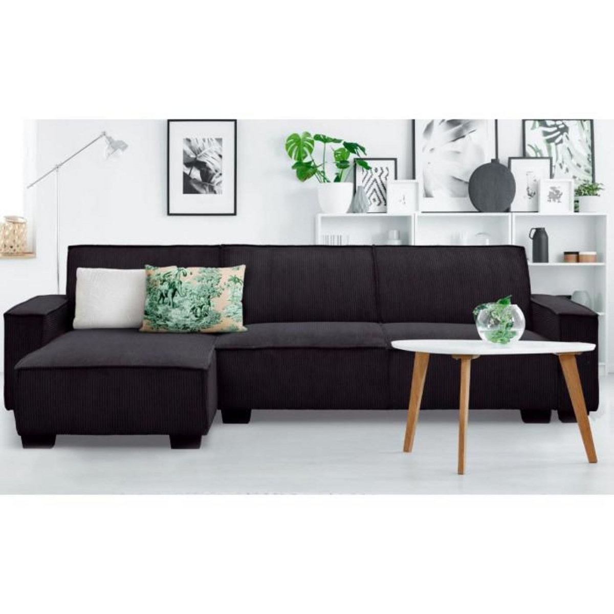 Paris Prix Canapé d'Angle Réversible Convertible  Hester  293cm Noir