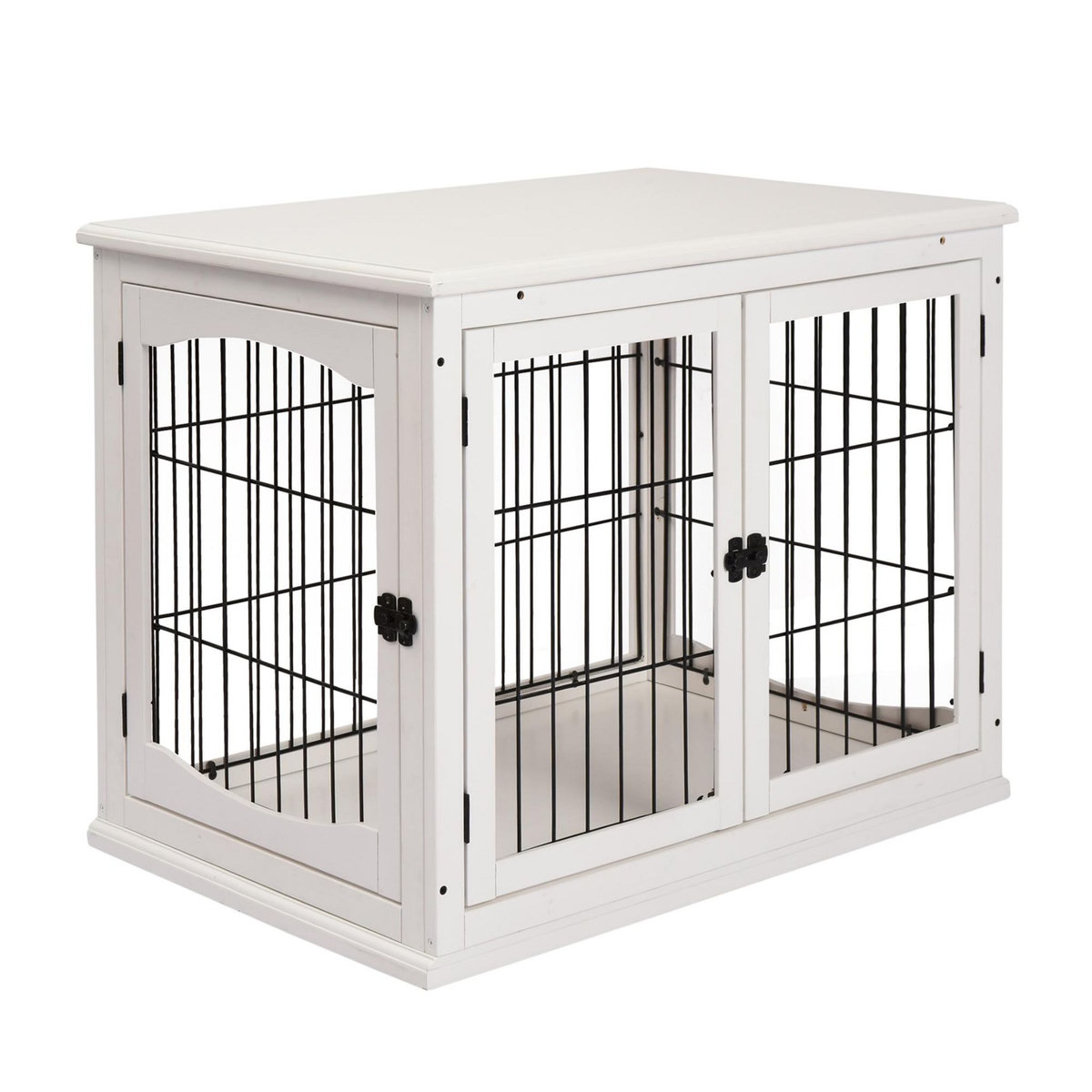 PAWHUT Cage pour chien animaux cage en bois MDF classe E1 3 portes verrouillables max. 30 Kg dim. 81L x 58l x 66H cm blanc noir