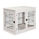 PAWHUT Cage pour chien animaux cage en bois MDF classe E1 3 portes verrouillables max. 30 Kg dim. 81L x 58l x 66H cm blanc noir