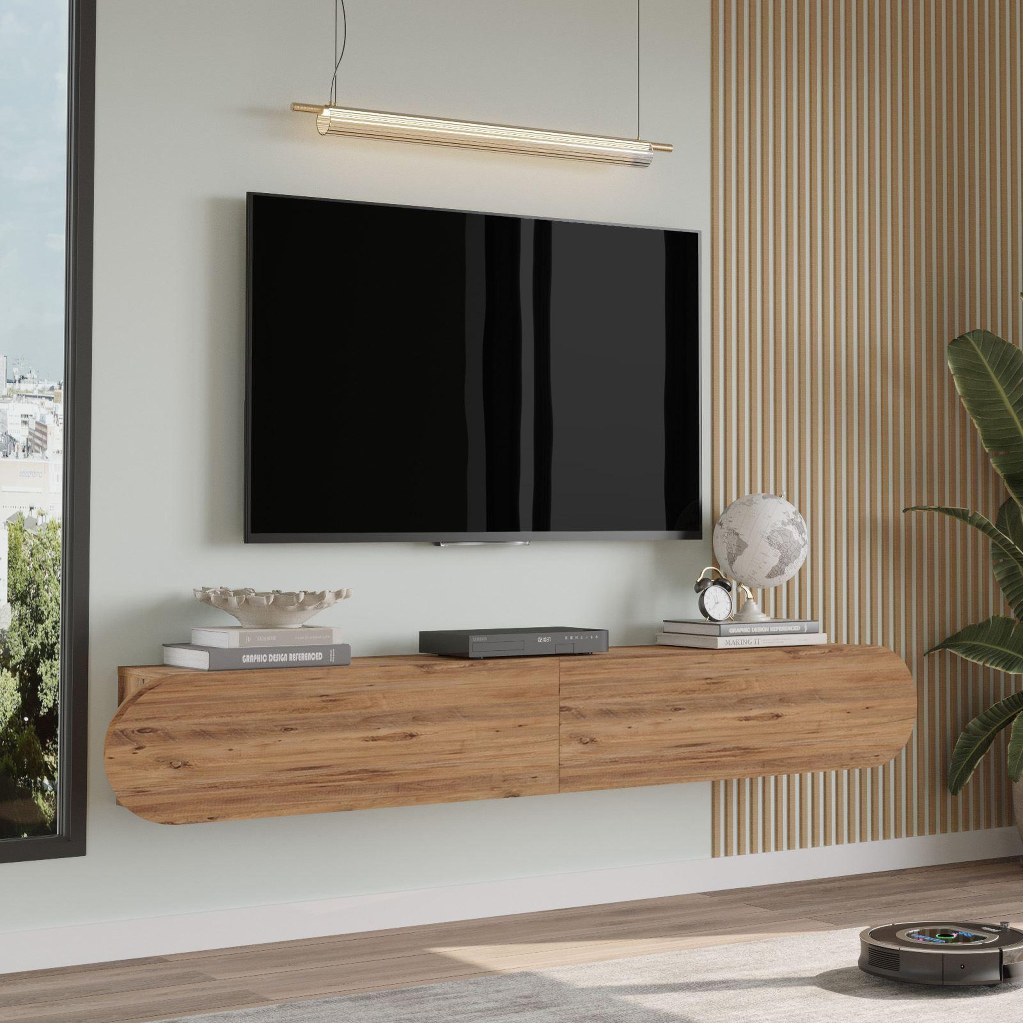 Voir la diapositive 3 : Habitat et Jardin Meuble tv en bois  lum1  - 180 x 31 x 29 cm - marron