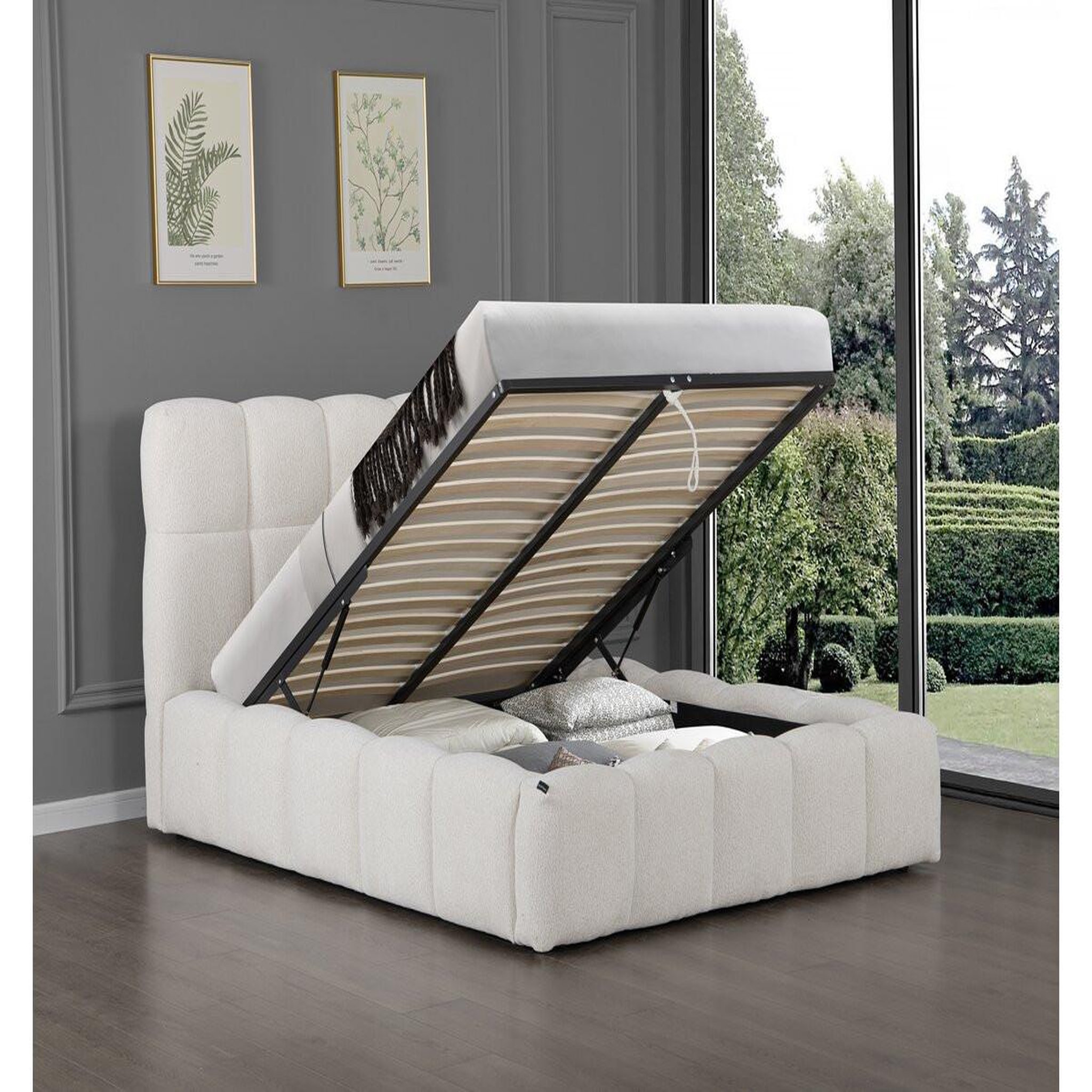 Voir la diapositive 3 : Habitat et Jardin Lit double en tissu avec coffre  davos  - 140 x 190 cm - beige