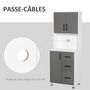 Voir la diapositive 6 : HOMCOM HOMCOM Armoire de cuisine multi-rangements 2 + 1 porte 3 tiroirs + grand plateau dim. 60L x 40l x 150H cm bicolore gris blanc