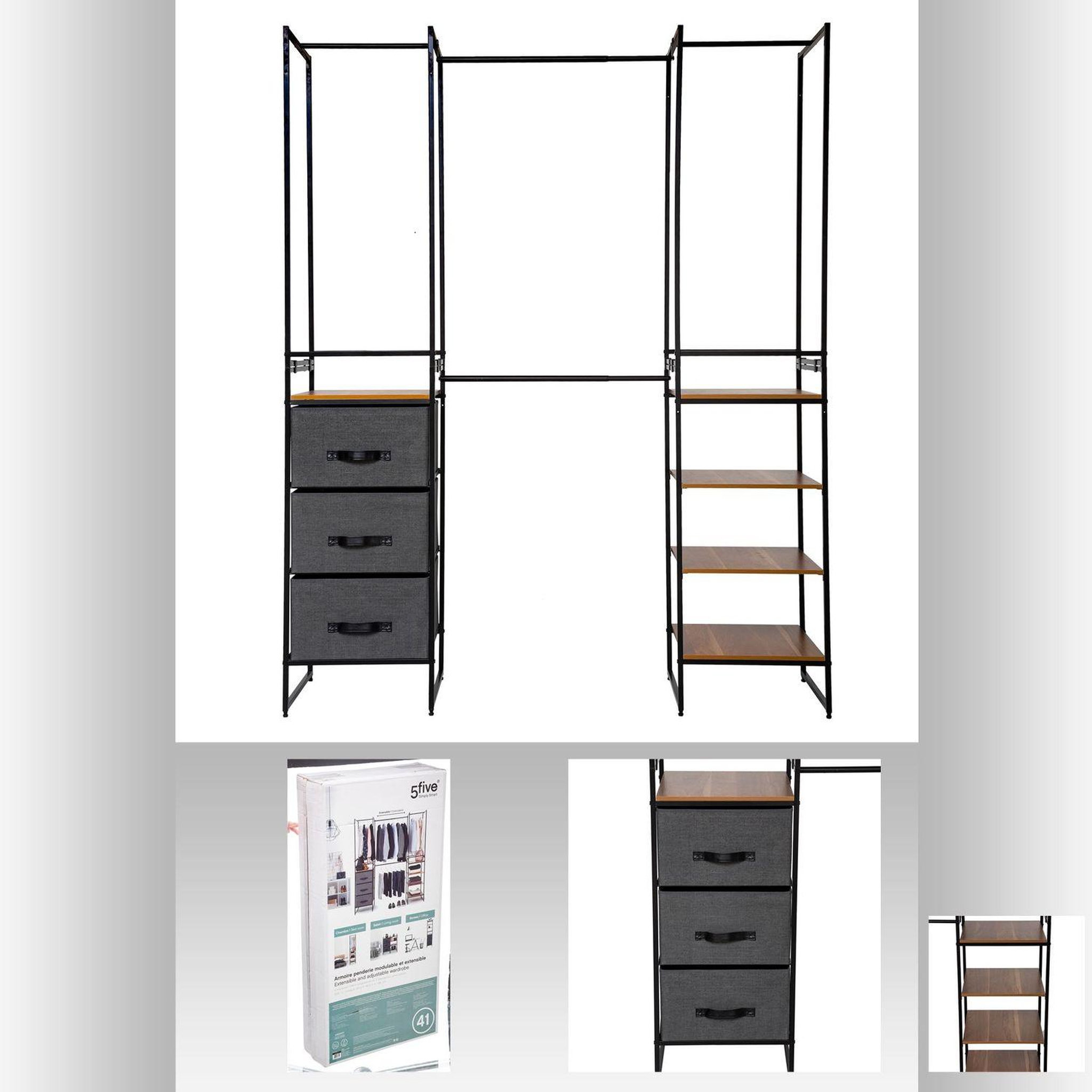 Voir la diapositive 4 : FIVE Penderie 6 pièces modulable - noir et bois