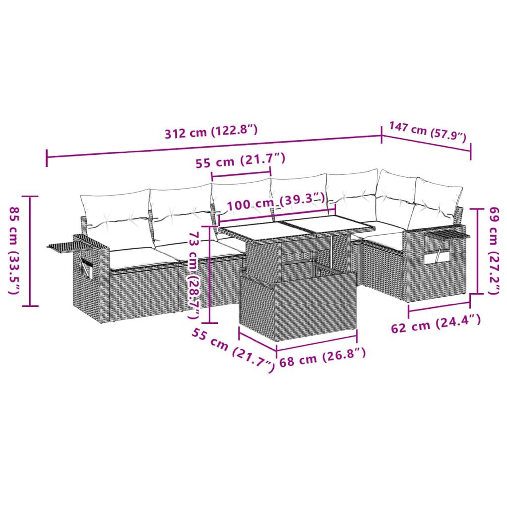 Voir la diapositive 6 : VIDAXL Salon de jardin avec coussins 7 pcs marron resine tressee