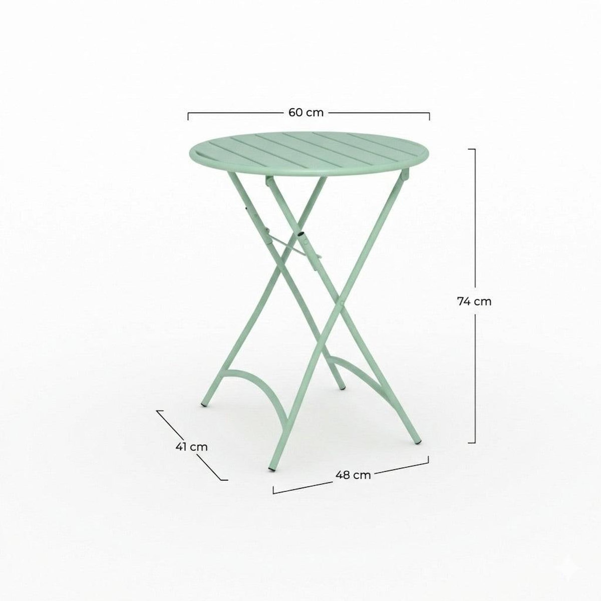 Rendez vous déco Table de jardin ronde et pliante en metal vert clair 2 personnes-Yumi