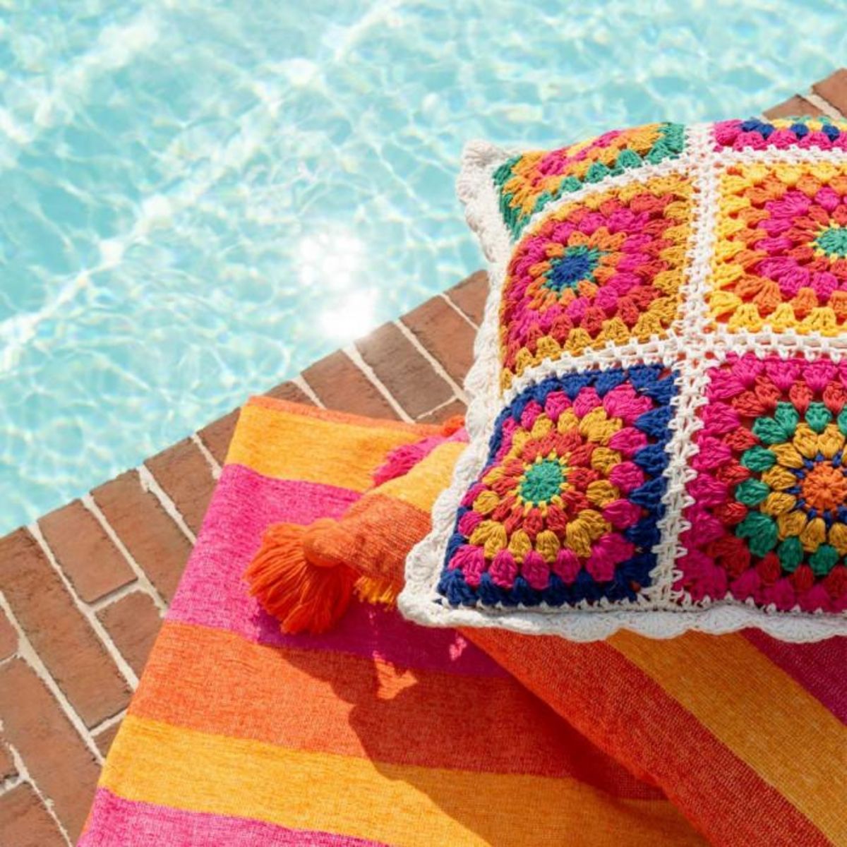 Paris Prix Coussin Déco en Coton  Crochet  45x45cm Multicolore