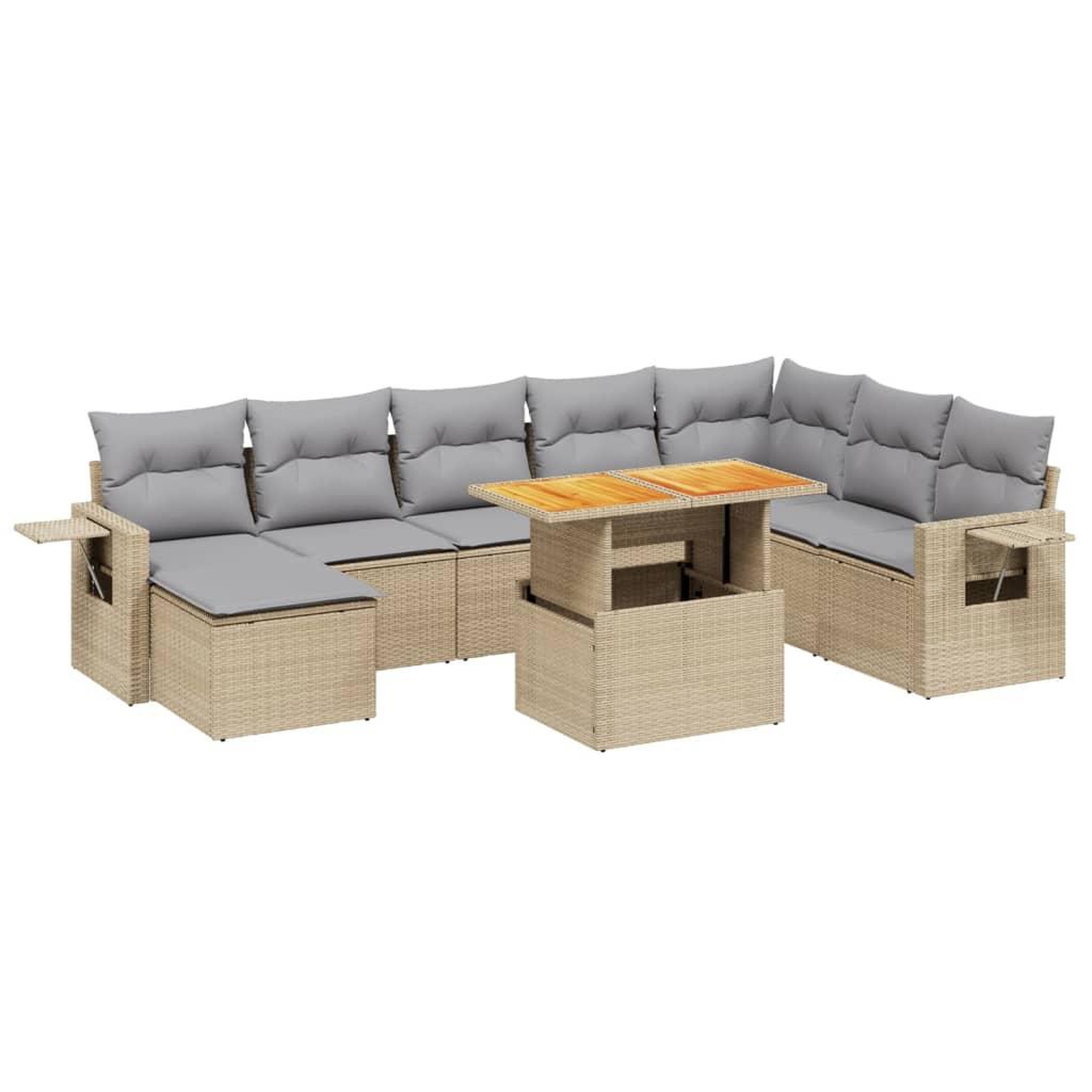 Voir la diapositive 2 : VIDAXL Salon de jardin avec coussins 9 pcs beige resine tressee