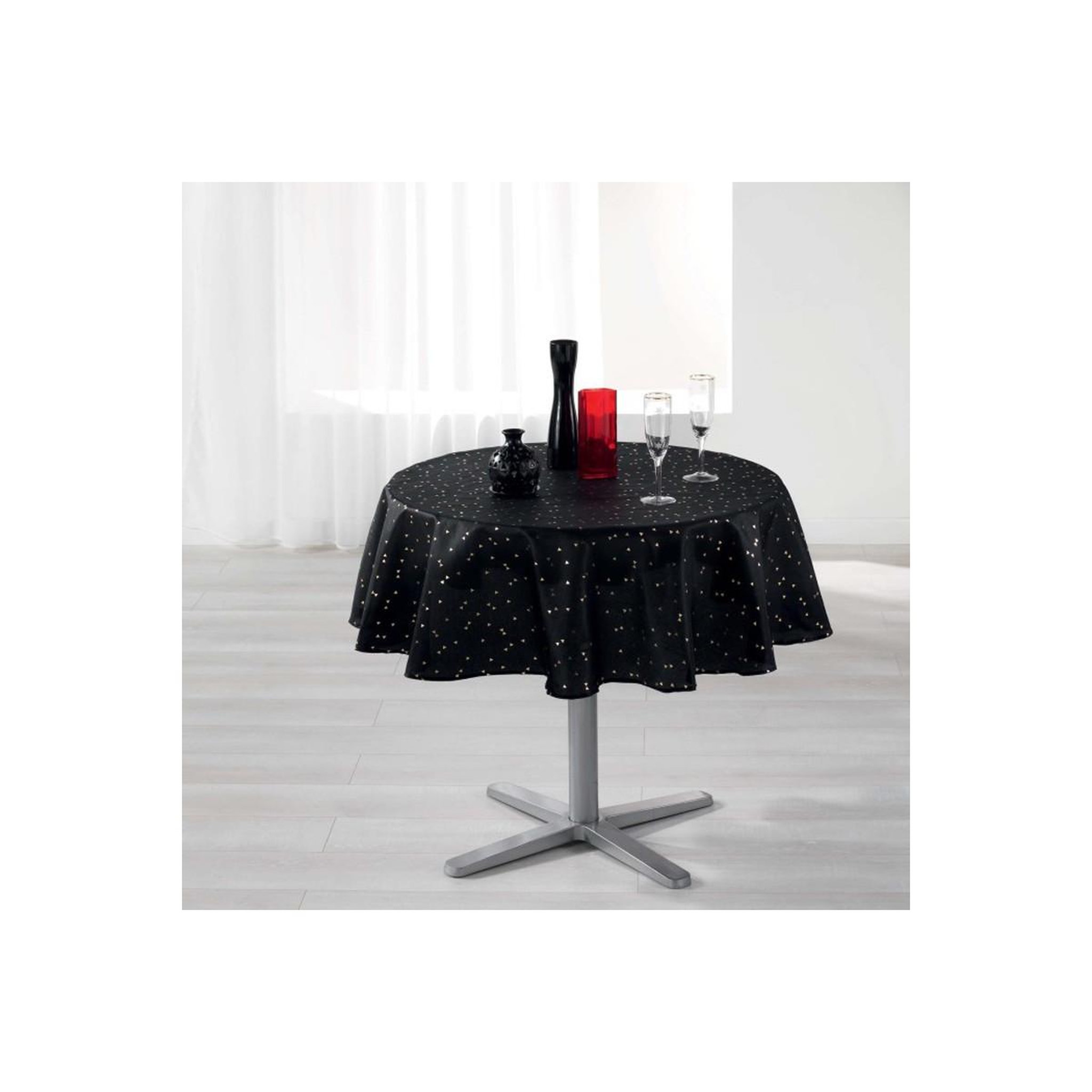 Douceur d'Intérieur Nappe ronde imprimée  shantung  180cm noir