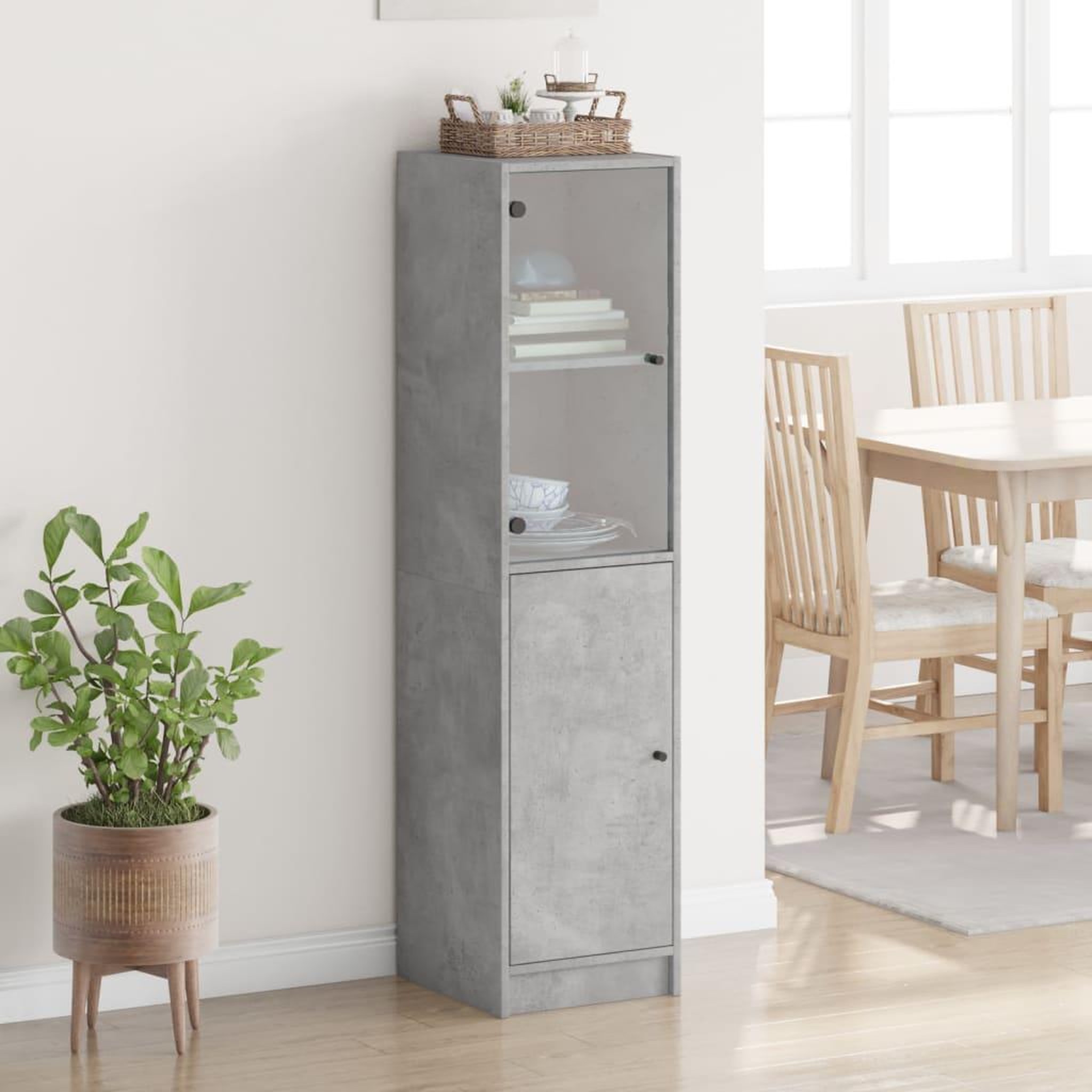 Voir la diapositive 3 : VIDAXL Buffet avec porte en verre gris beton 35x37x142 cm