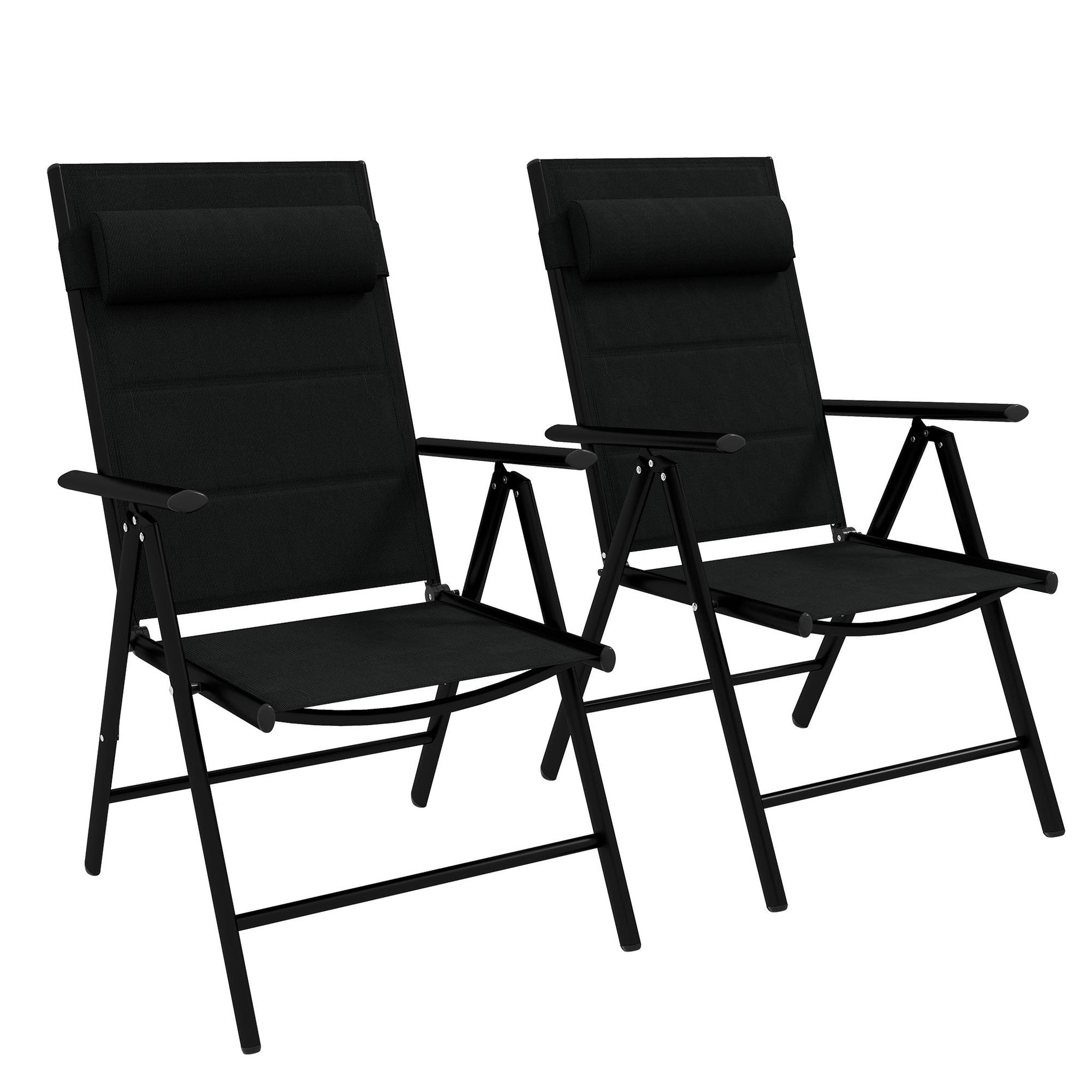 OUTSUNNY Lot de 2 chaises de jardin pliantes avec accoudoirs alu teslin rembourré déperlant noir