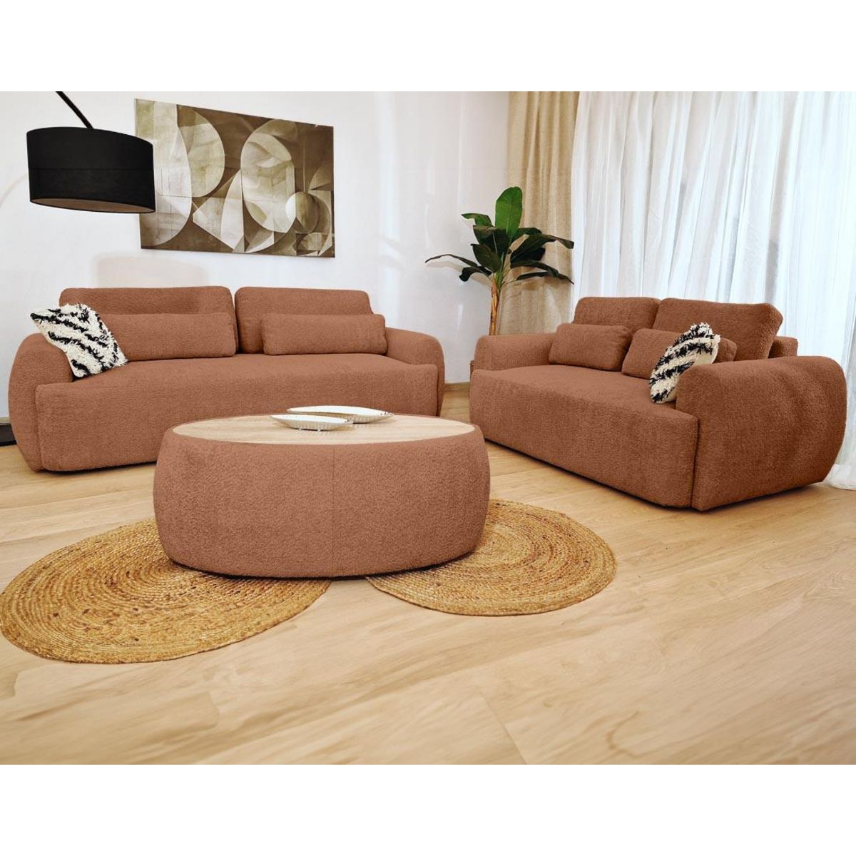 BEST MOBILIER Mahina - canapé droit 3 places - convertible avec coffre - en tissu bouclette