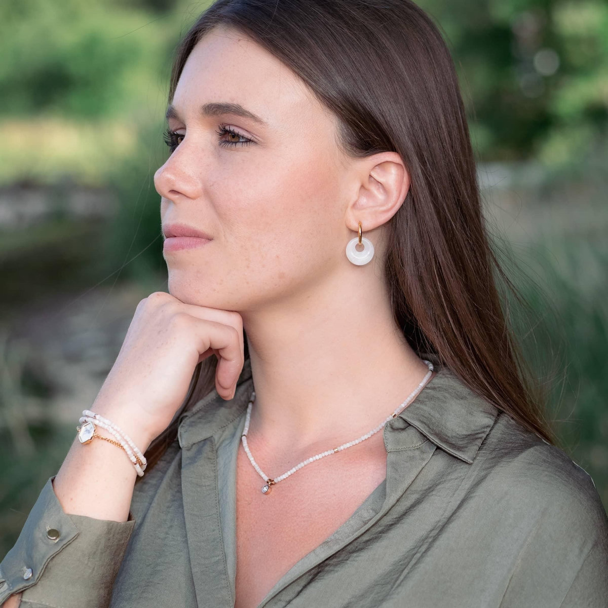 SLOYA Boucles d'oreilles Blima en pierres Jade blanc