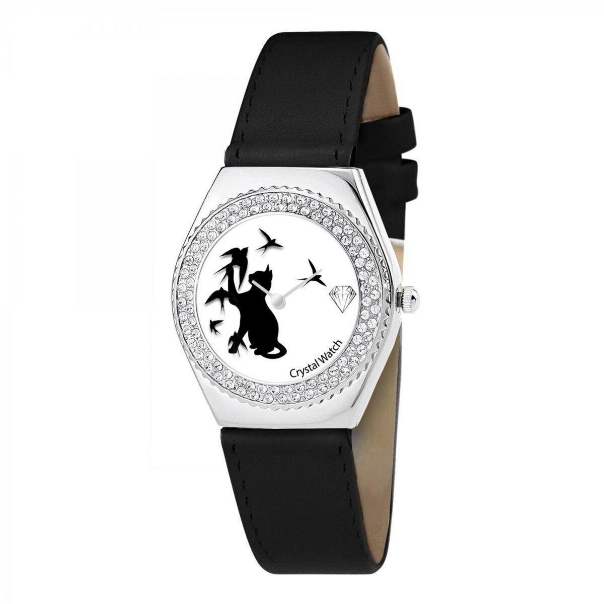 SC CRYSTAL Montre Alysson chat à mouvement tournant SC Crystal ornée de Cristaux scintillants